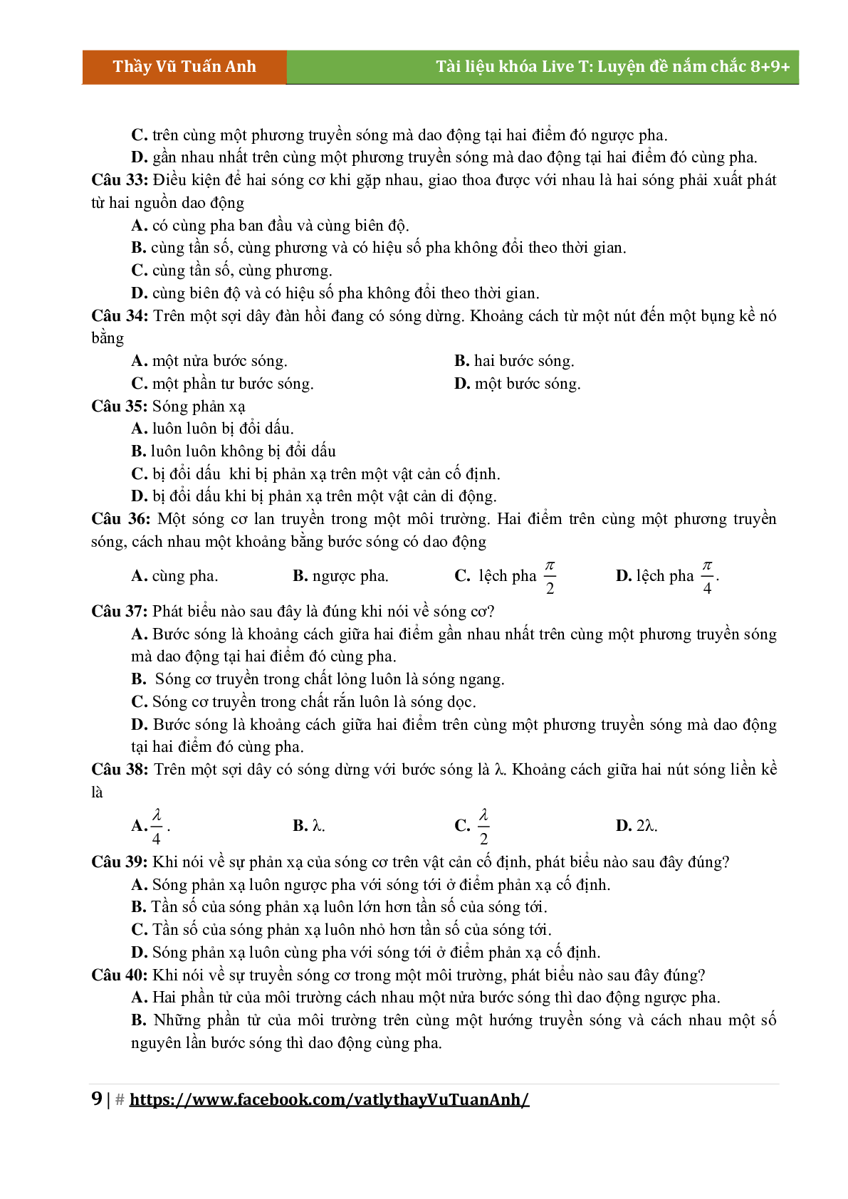 Lý Thuyết Chương Sóng Cơ Môn Vật Lý Lớp 12 (trang 9)