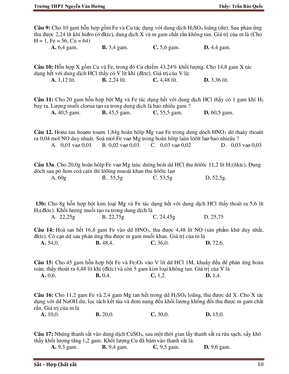 Giáo án Hóa học 12 bài 37: Luyện tập về Sắt mới nhất (trang 10)