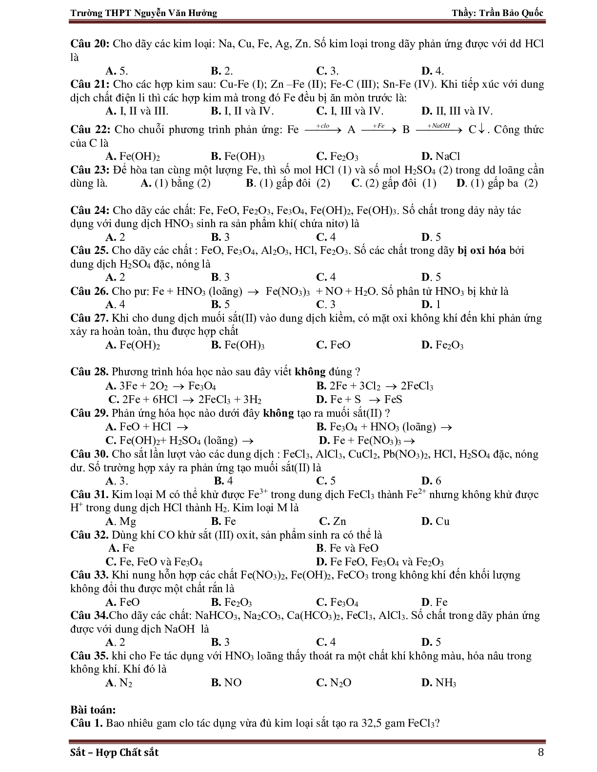 Giáo án Hóa học 12 bài 37: Luyện tập về Sắt mới nhất (trang 8)