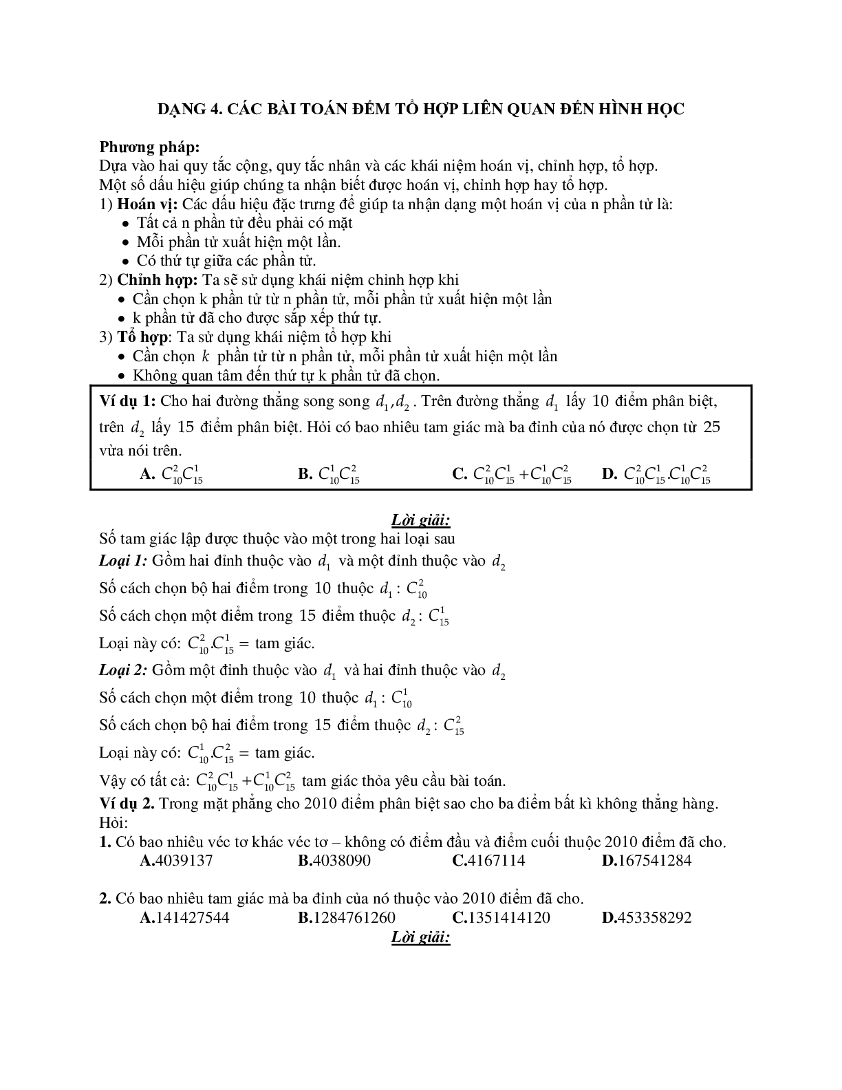 Các bài toán đếm tổ hợp liên quan đến hình học chọn lọc (trang 1)