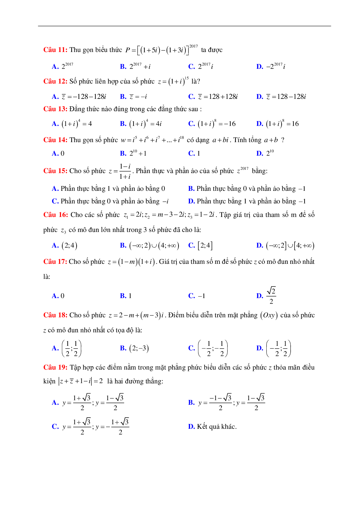 30 bài tập trắc nghiệm Số phức có đáp án 2023 (trang 2)