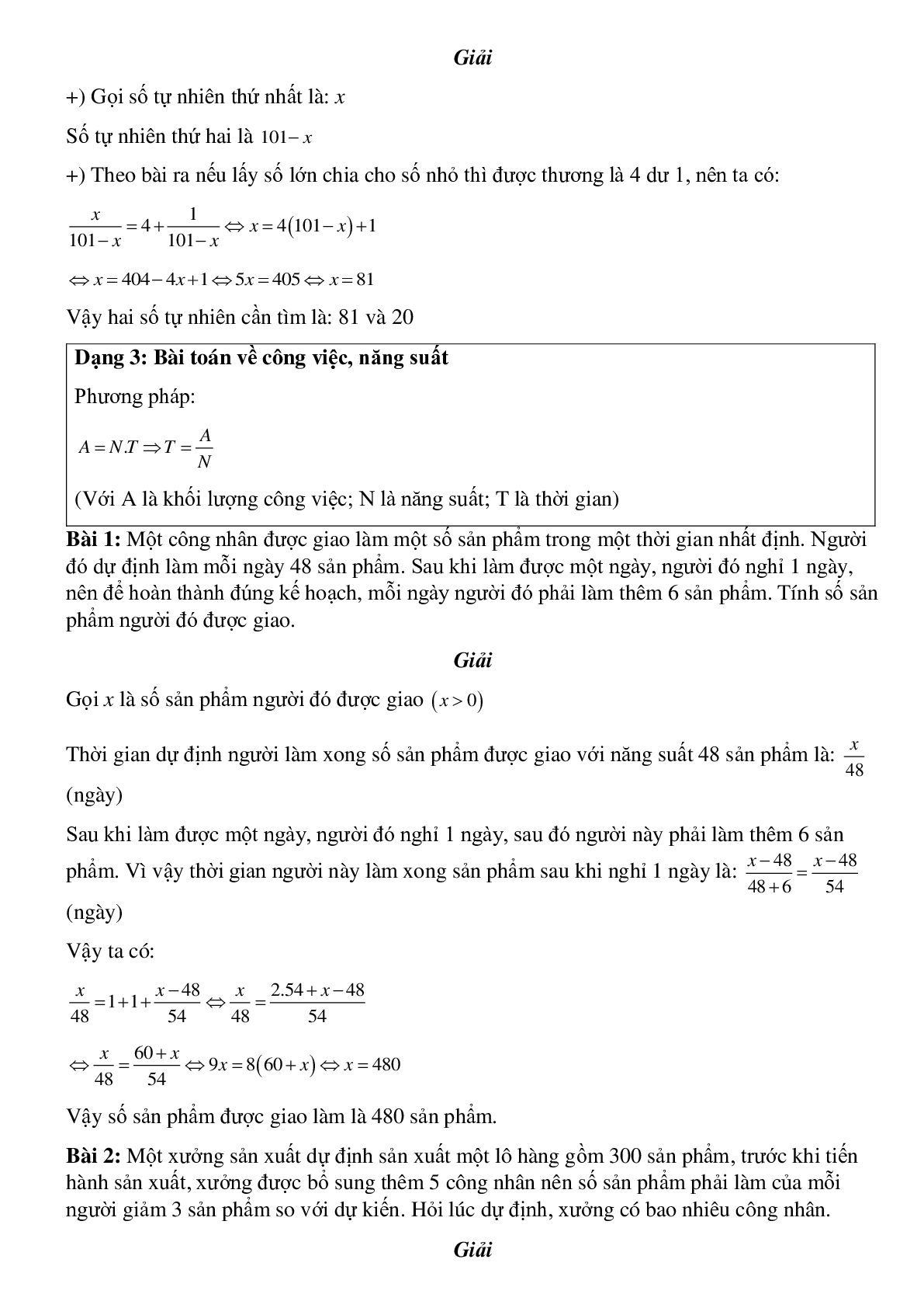 Sáu dạng bài tập thường gặp về Giải bài toán bằng cách lập phương trình có lời giải (trang 4)