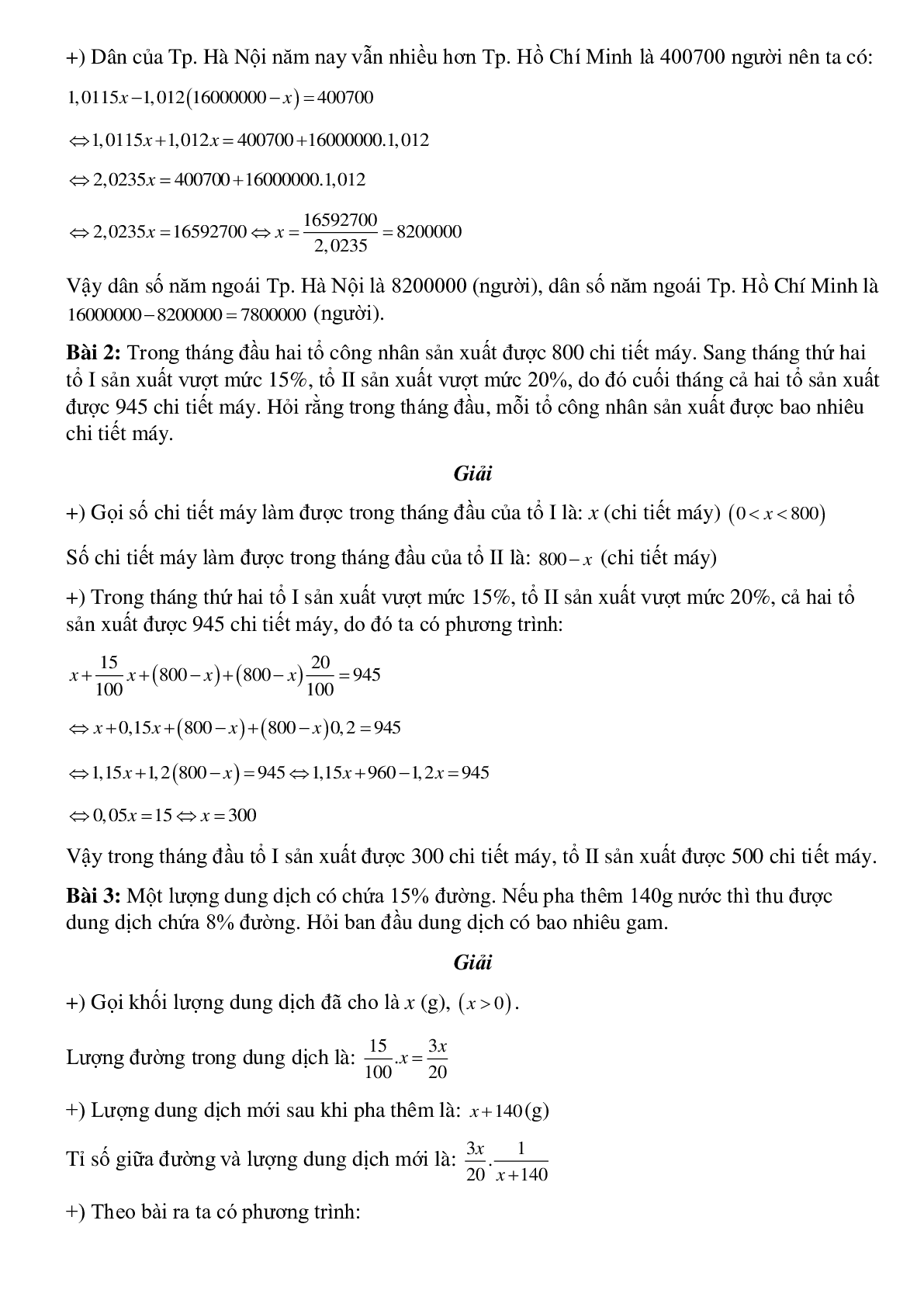 Sáu dạng bài tập thường gặp về Giải bài toán bằng cách lập phương trình có lời giải (trang 7)