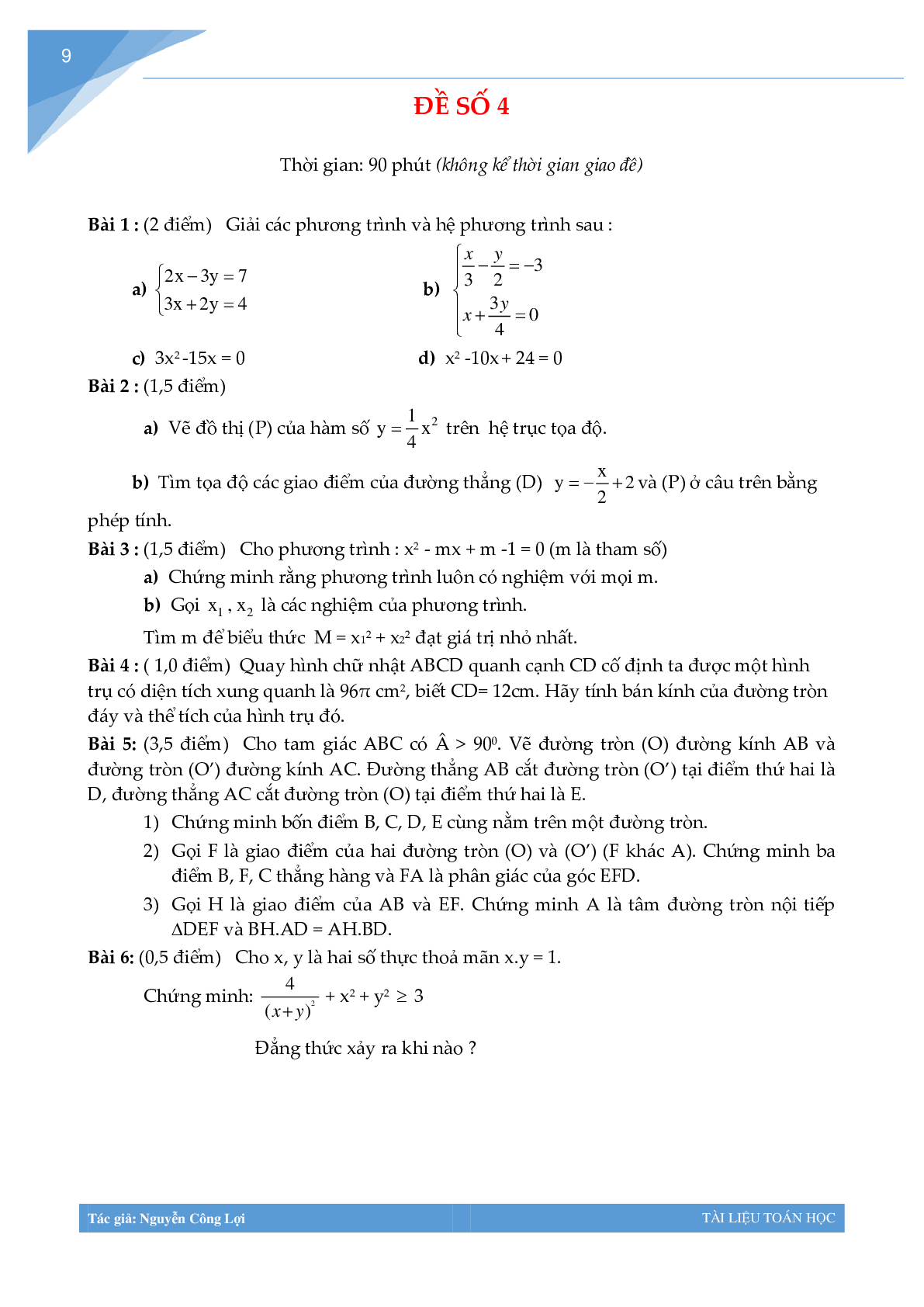 Tuyển tập đề thi học kì 2 môn toán lớp 9 (trang 9)