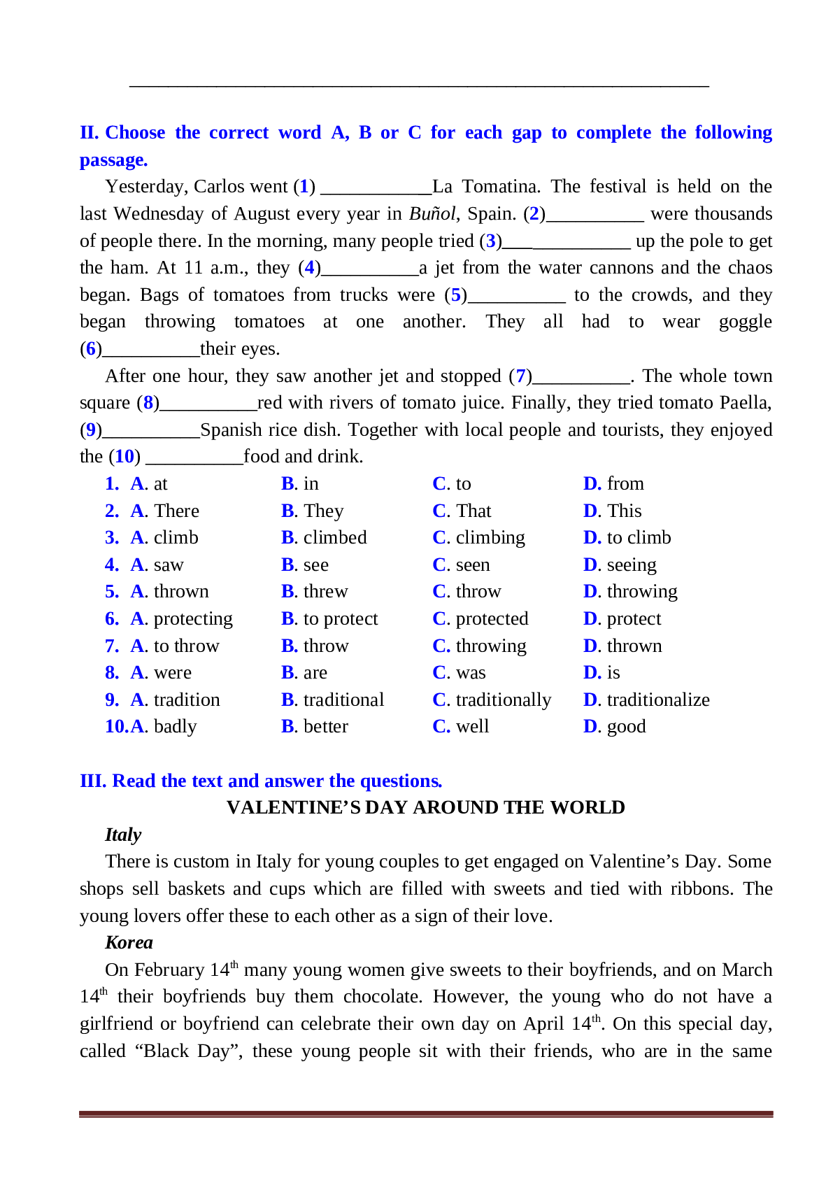 Bài Tập Thực Hành Chuyên Sâu Tiếng Anh 7 Unit 9: Festivals Around The World Có Đáp Án (trang 10)