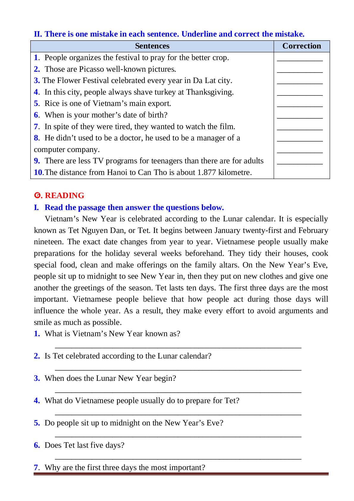 Bài Tập Thực Hành Chuyên Sâu Tiếng Anh 7 Unit 9: Festivals Around The World Có Đáp Án (trang 9)