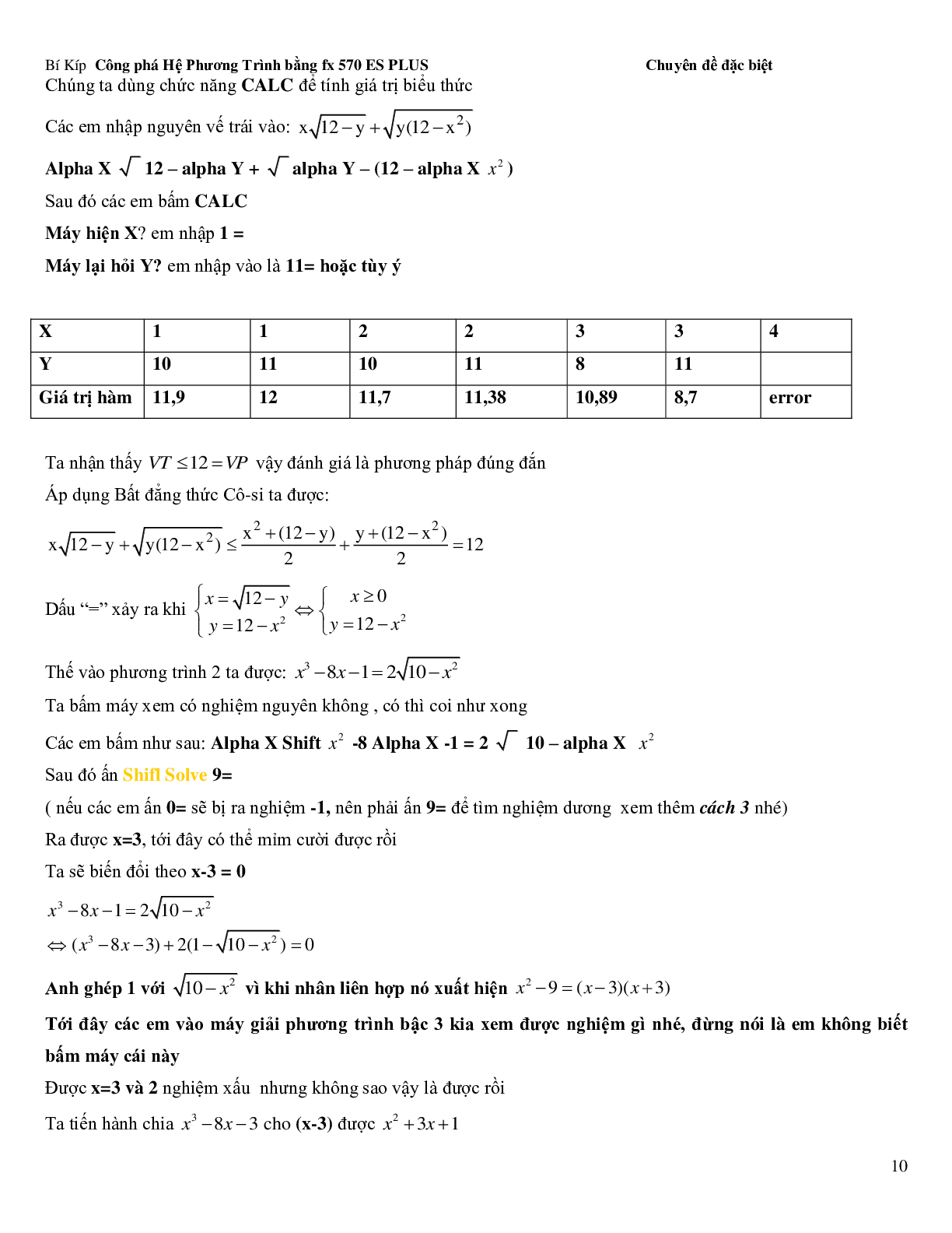 Bí kíp để giải hệ phương trình bằng Casio (trang 10)
