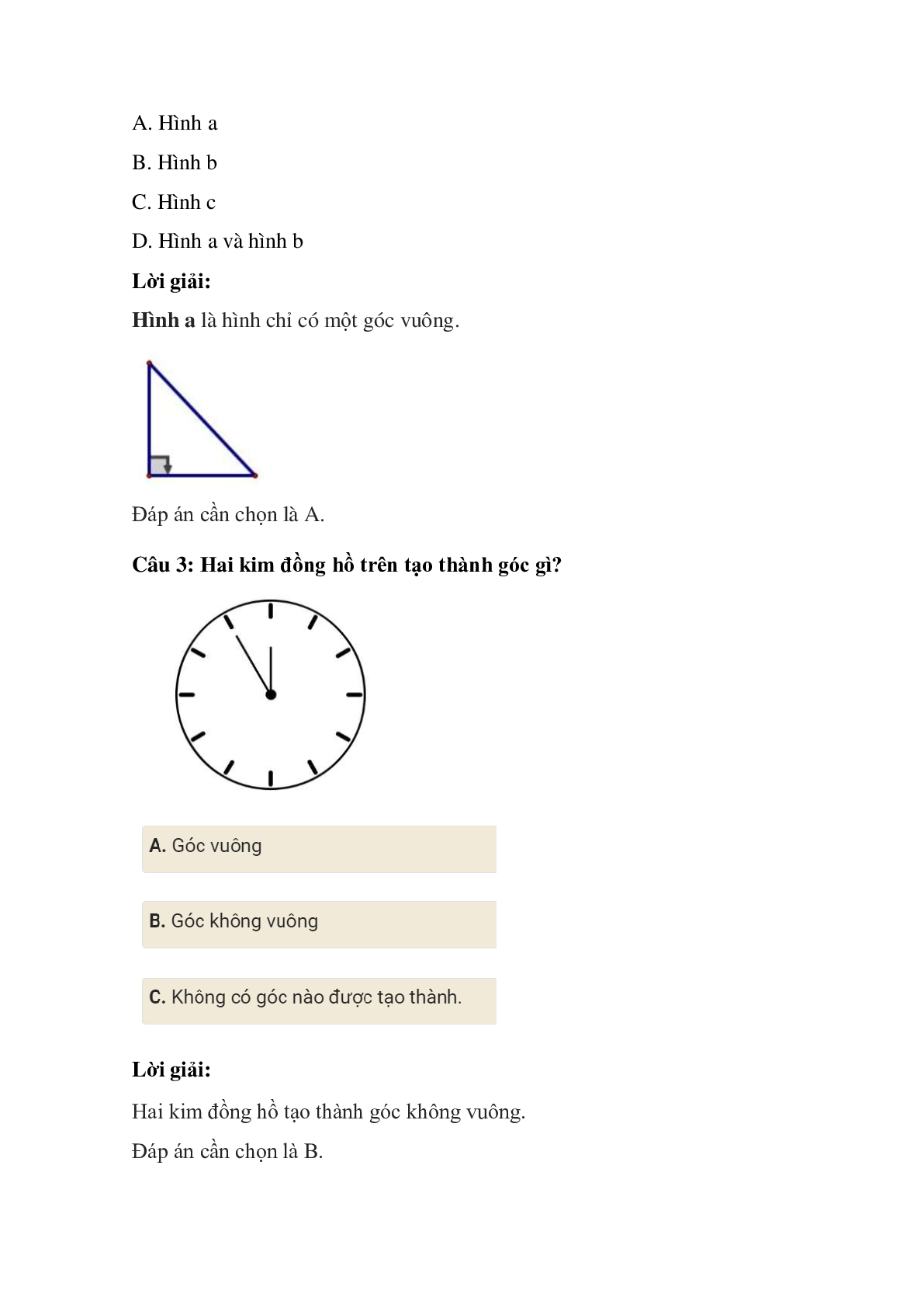 Trắc nghiệm Góc vuông, góc không vuông có đáp án – Toán lớp 3 (trang 2)
