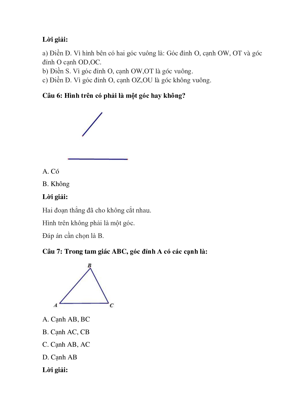 Trắc nghiệm Góc vuông, góc không vuông có đáp án – Toán lớp 3 (trang 4)