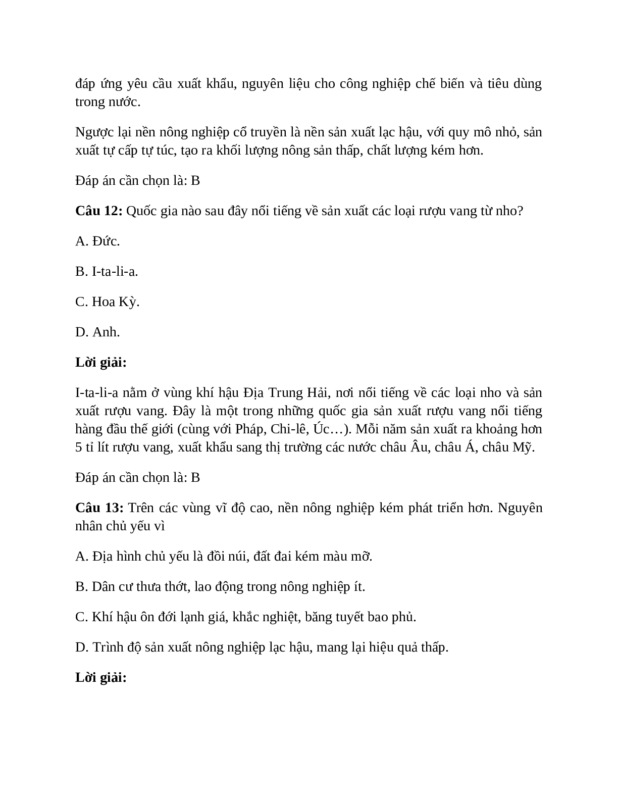 Địa Lí 7 Bài 14 (Lý thuyết và trắc nghiệm): Hoạt động nông nghiệp ở đới ôn hòa (trang 10)