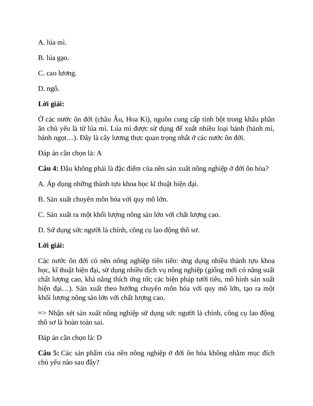 Địa Lí 7 Bài 14 (Lý thuyết và trắc nghiệm): Hoạt động nông nghiệp ở đới ôn hòa (trang 6)