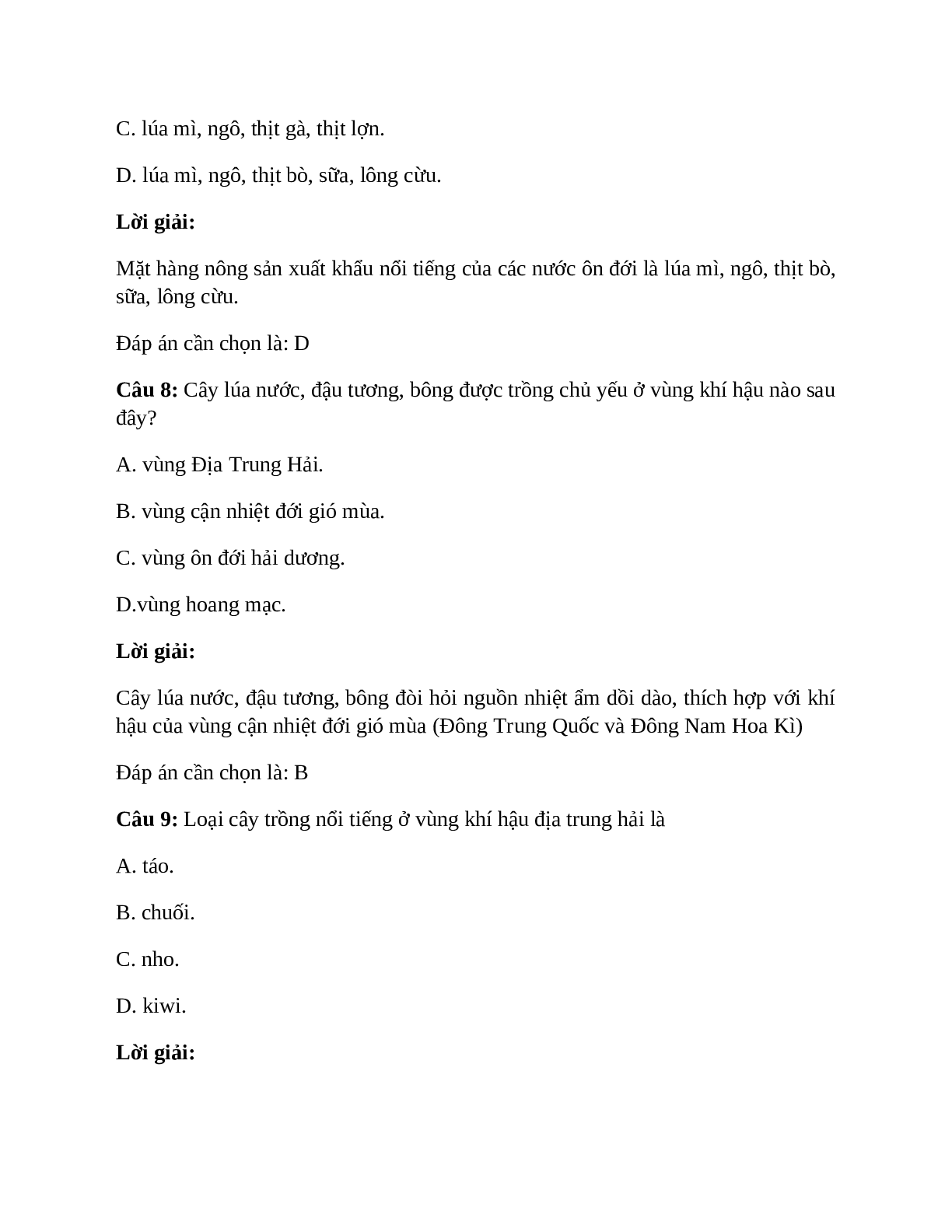 Địa Lí 7 Bài 14 (Lý thuyết và trắc nghiệm): Hoạt động nông nghiệp ở đới ôn hòa (trang 8)