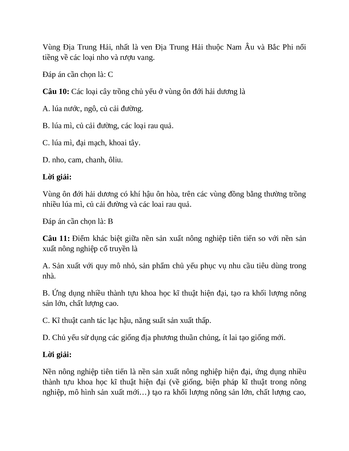 Địa Lí 7 Bài 14 (Lý thuyết và trắc nghiệm): Hoạt động nông nghiệp ở đới ôn hòa (trang 9)