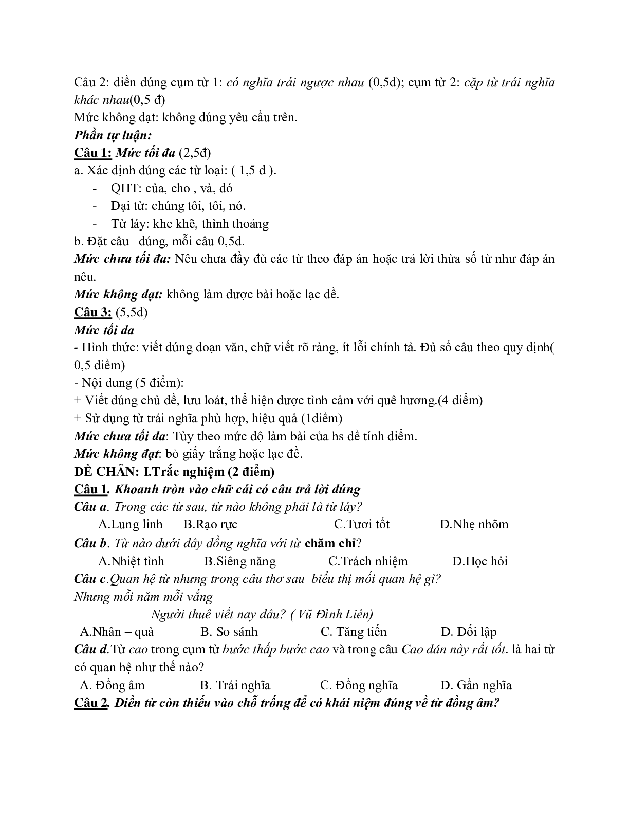 Giáo án ngữ văn lớp 7 Tuần 12 Tiết 46: Kiểm tra tiếng việt mới nhất (trang 3)