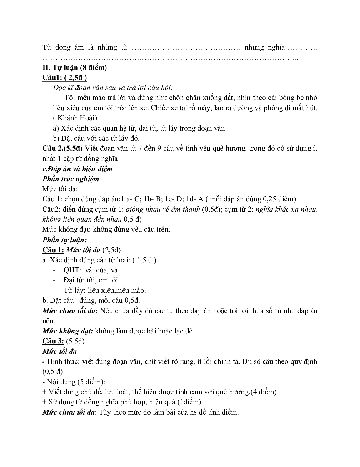 Giáo án ngữ văn lớp 7 Tuần 12 Tiết 46: Kiểm tra tiếng việt mới nhất (trang 4)