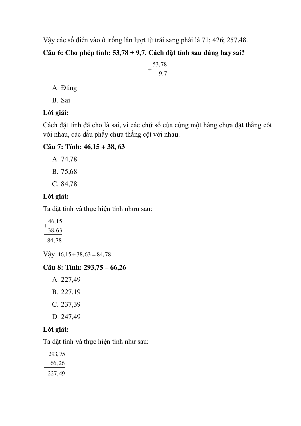 15 câu Trắc nghiệm  Luyện tập phép cộng và phép trừ số thập phân có đáp án 2023 – Toán lớp 5 (trang 3)