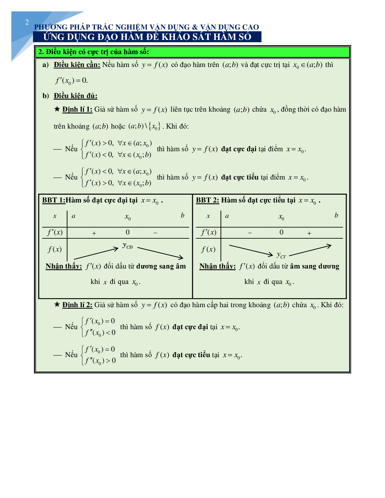 Chuyên đề cực trị của hàm số (trang 2)