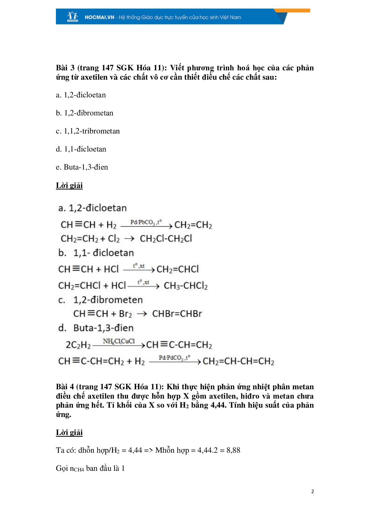 Các dạng bài tập về ankin có đáp án, chọn lọc (trang 2)
