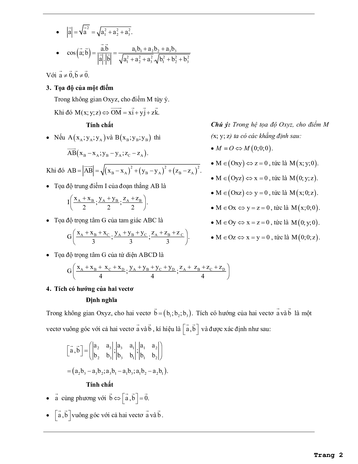Các dạng bài tập vận dụng cao hệ tọa độ trong không gian (trang 2)