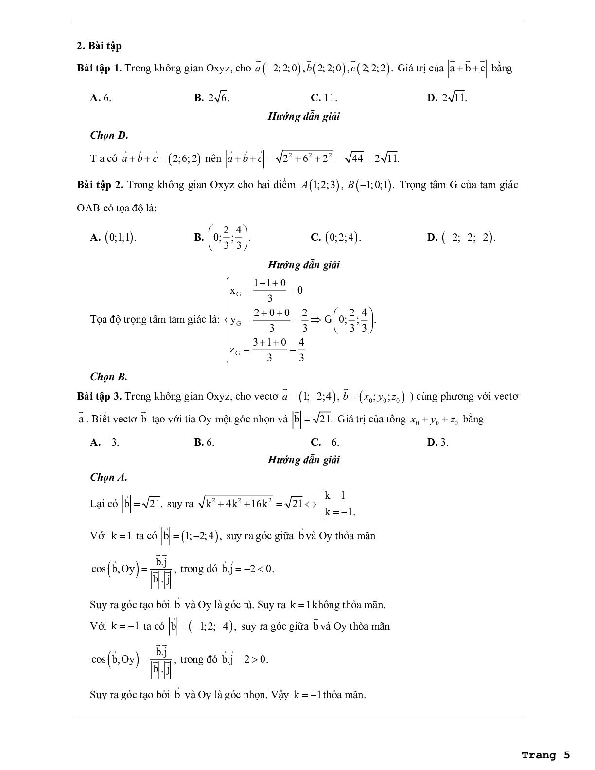 Các dạng bài tập vận dụng cao hệ tọa độ trong không gian (trang 5)