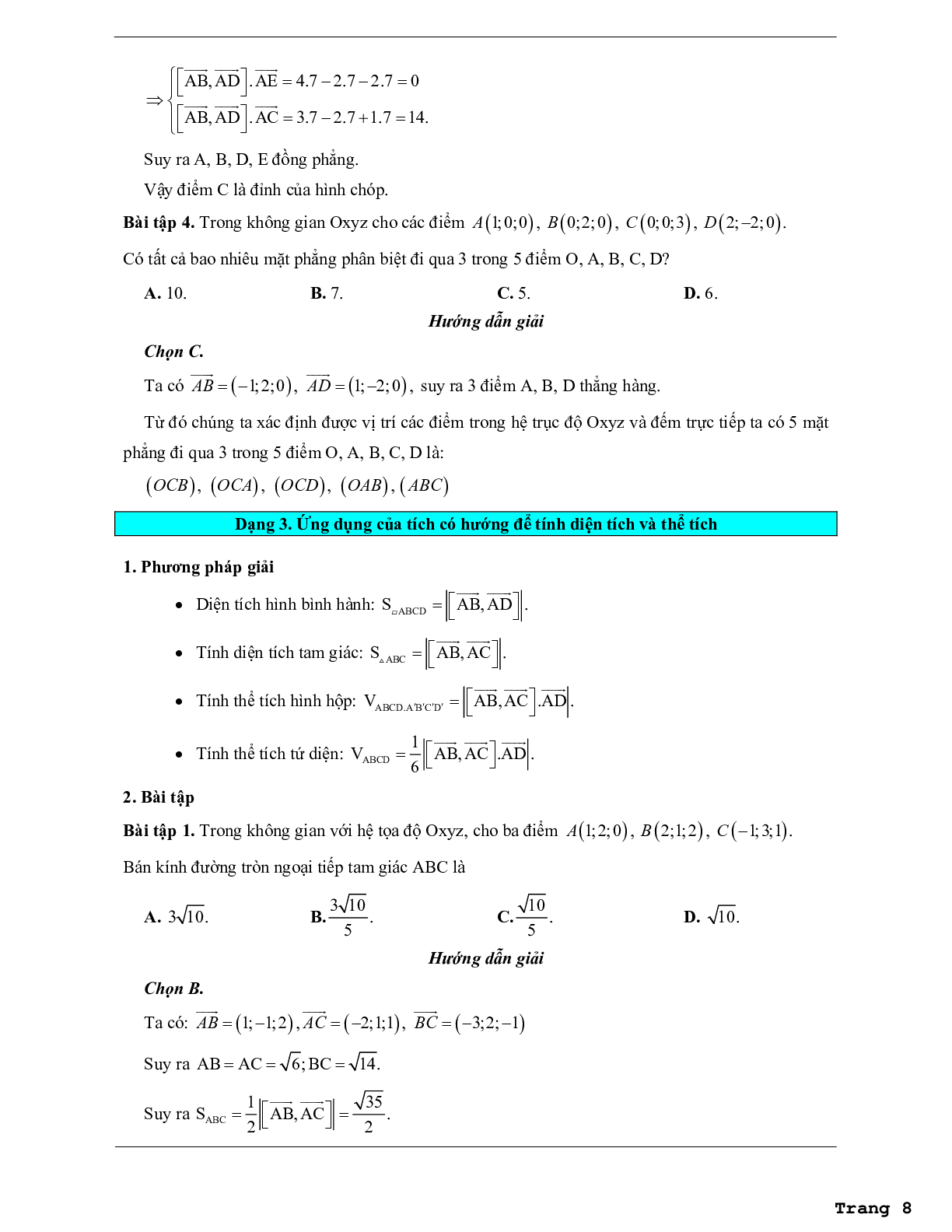 Các dạng bài tập vận dụng cao hệ tọa độ trong không gian (trang 8)