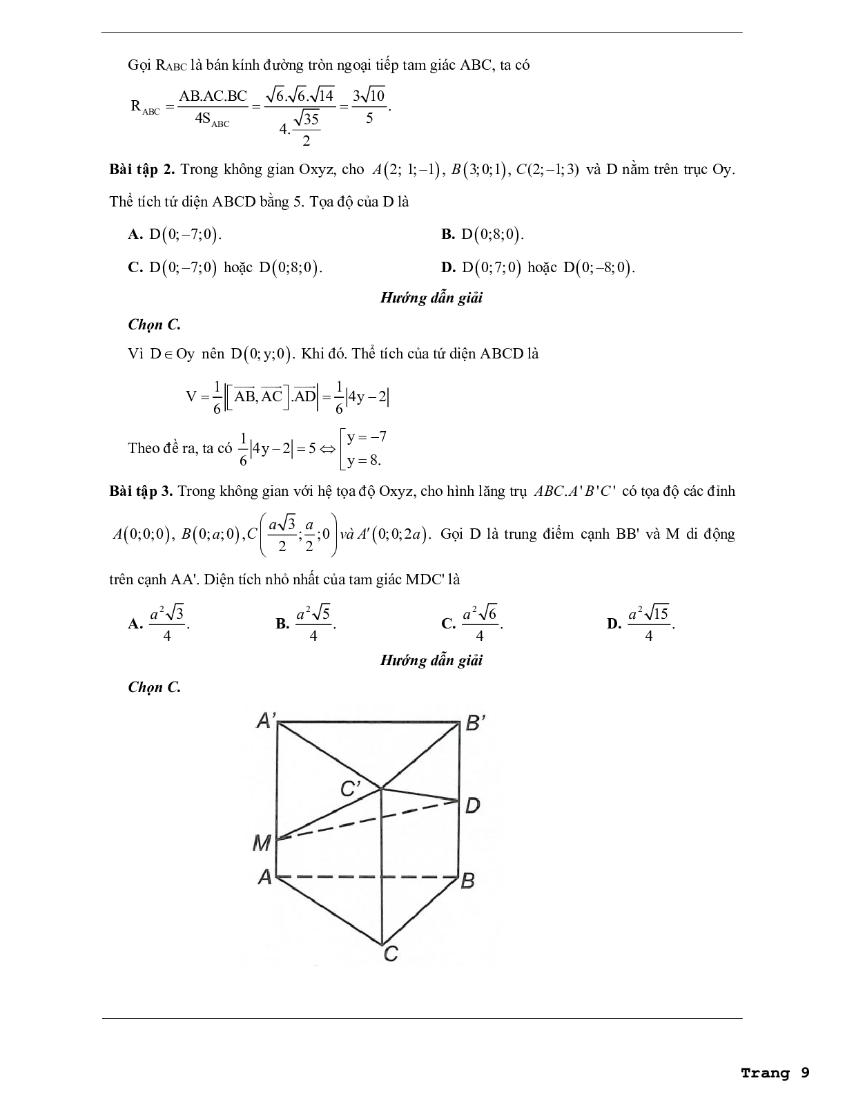Các dạng bài tập vận dụng cao hệ tọa độ trong không gian (trang 9)