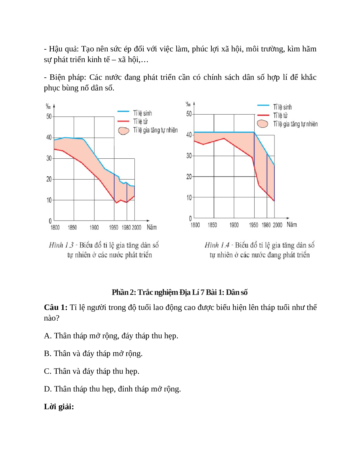 Địa Lí 7 Bài 1 (Lý thuyết và trắc nghiệm): Dân số (trang 3)