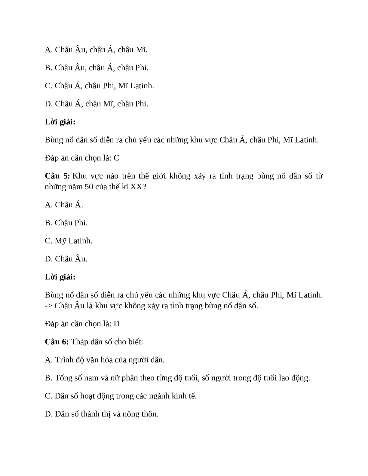 Địa Lí 7 Bài 1 (Lý thuyết và trắc nghiệm): Dân số (trang 5)