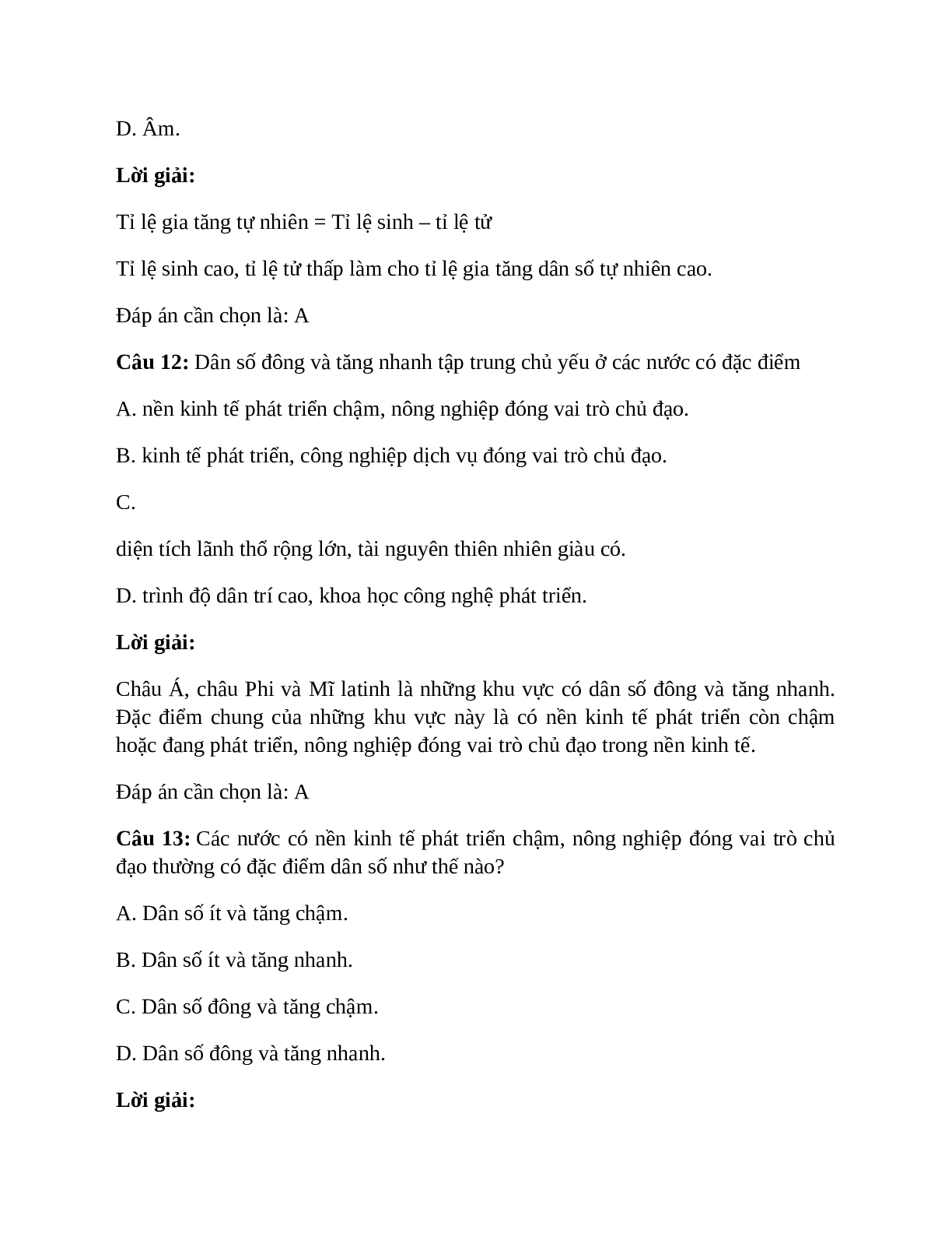 Địa Lí 7 Bài 1 (Lý thuyết và trắc nghiệm): Dân số (trang 8)