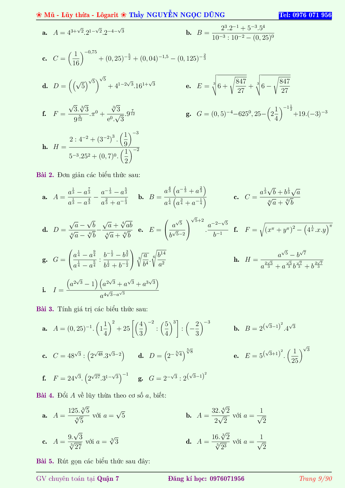 Phương pháp giải về Hàm số lũy thừa, hàm số mũ, hàm số Logarit 2023 (lý thuyết và bài tập) (trang 9)