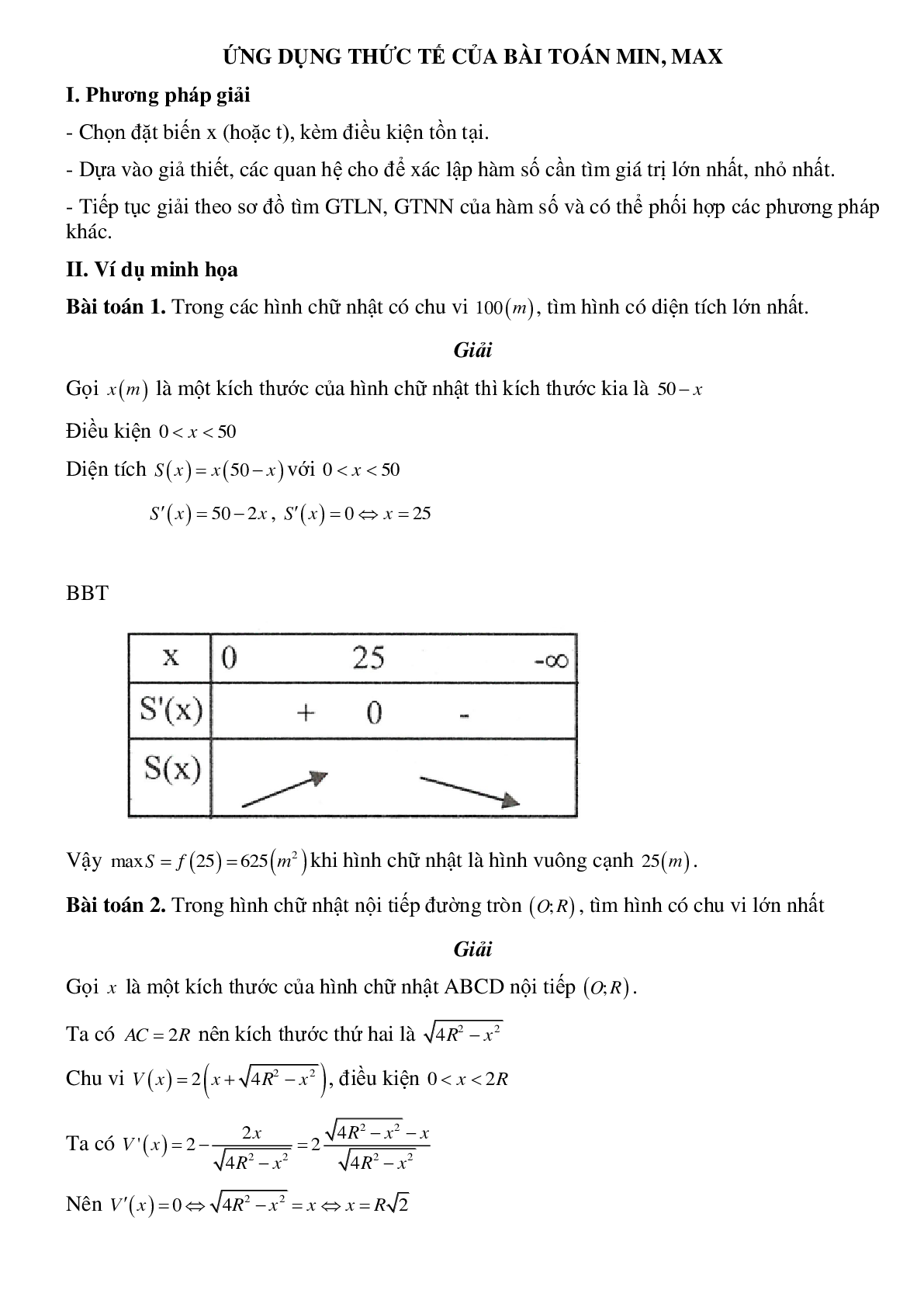 Dạng bài tập Ứng dụng thực tế của bài toán Min, Max có đáp án (trang 1)