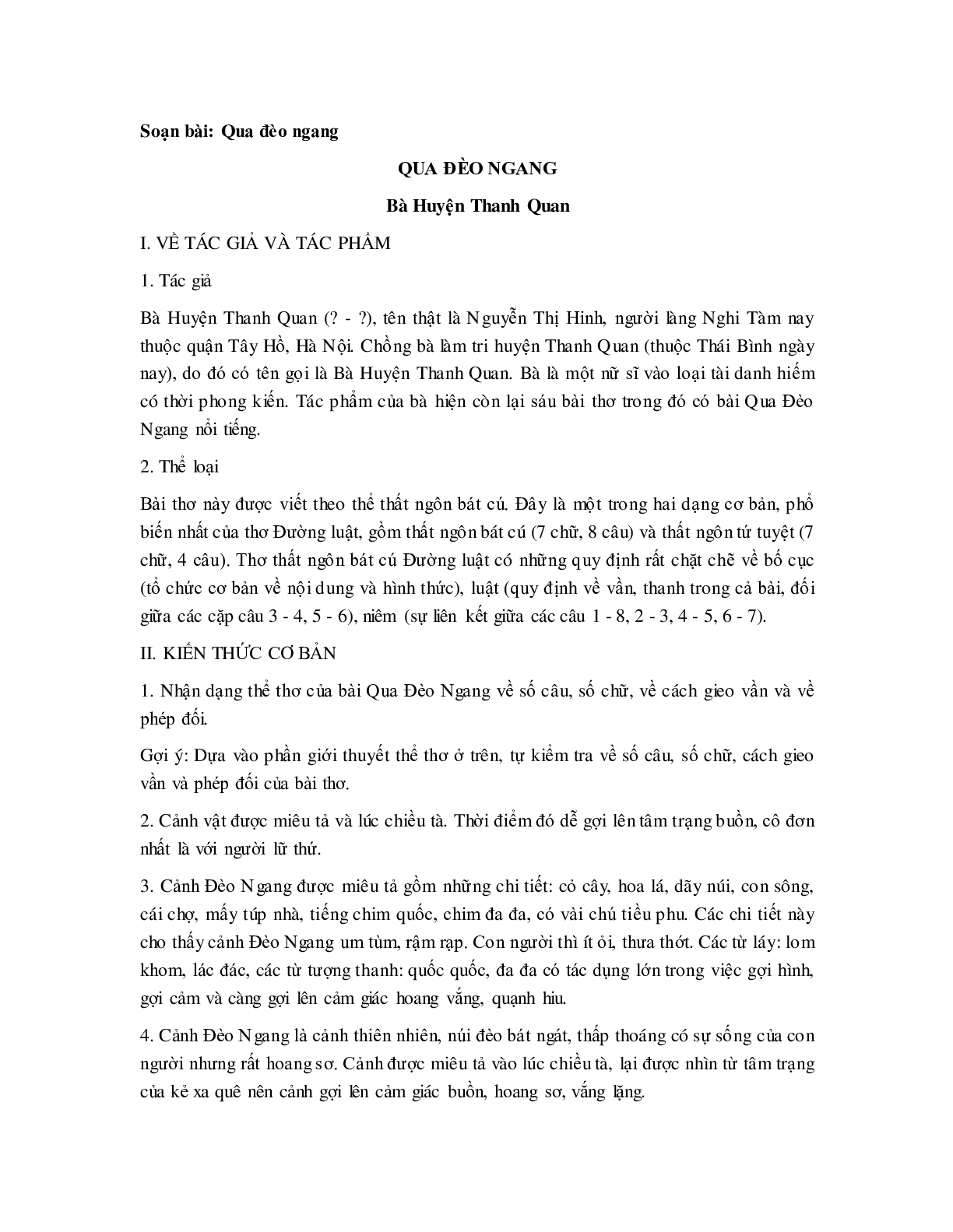 Soạn bài Qua đèo Ngang - ngắn nhất Soạn văn 7 (trang 1)