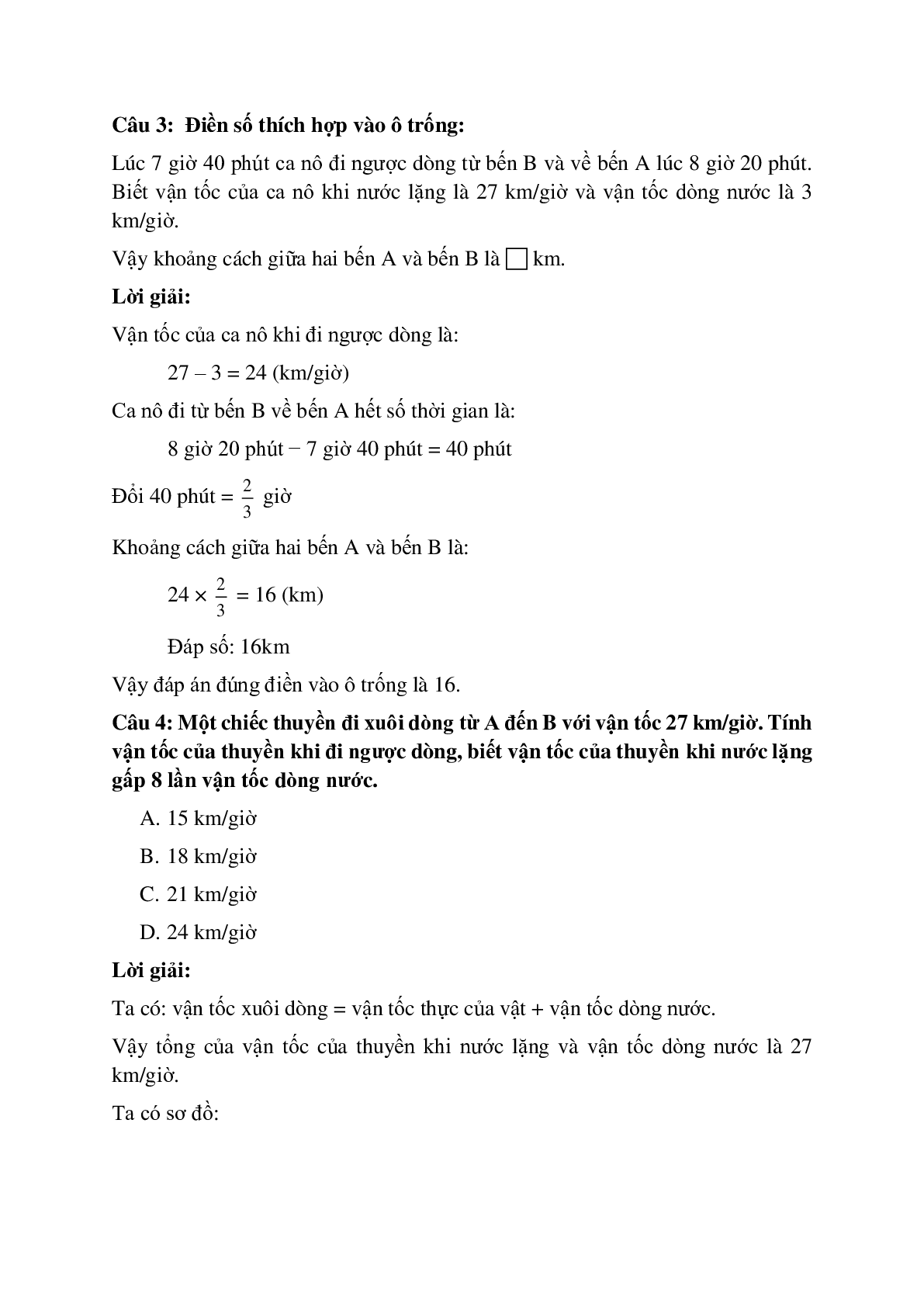 12 câu Trắc nghiệm Chuyển động trên dòng nước có đáp án 2023 – Toán lớp 5 (trang 2)
