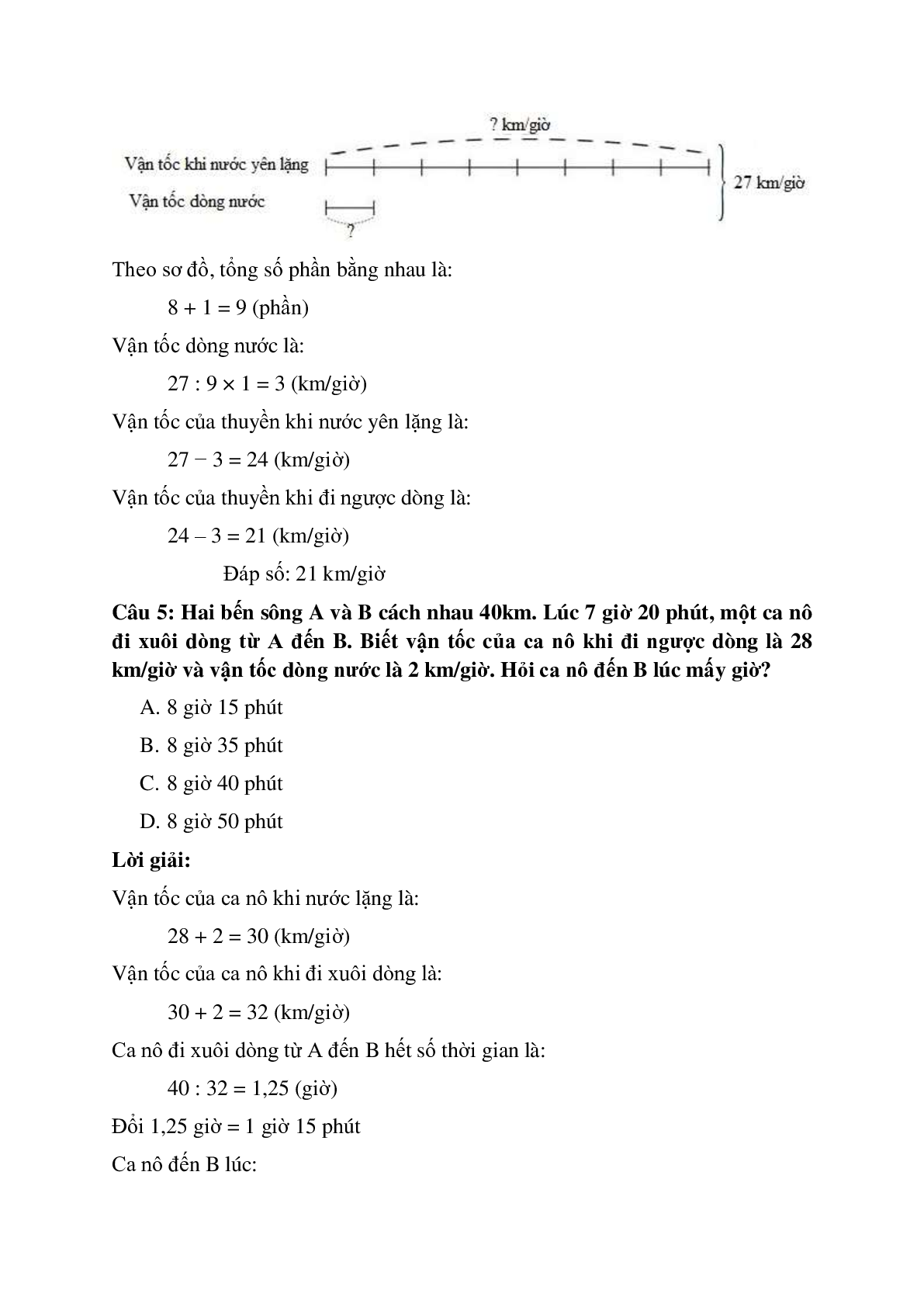 12 câu Trắc nghiệm Chuyển động trên dòng nước có đáp án 2023 – Toán lớp 5 (trang 3)