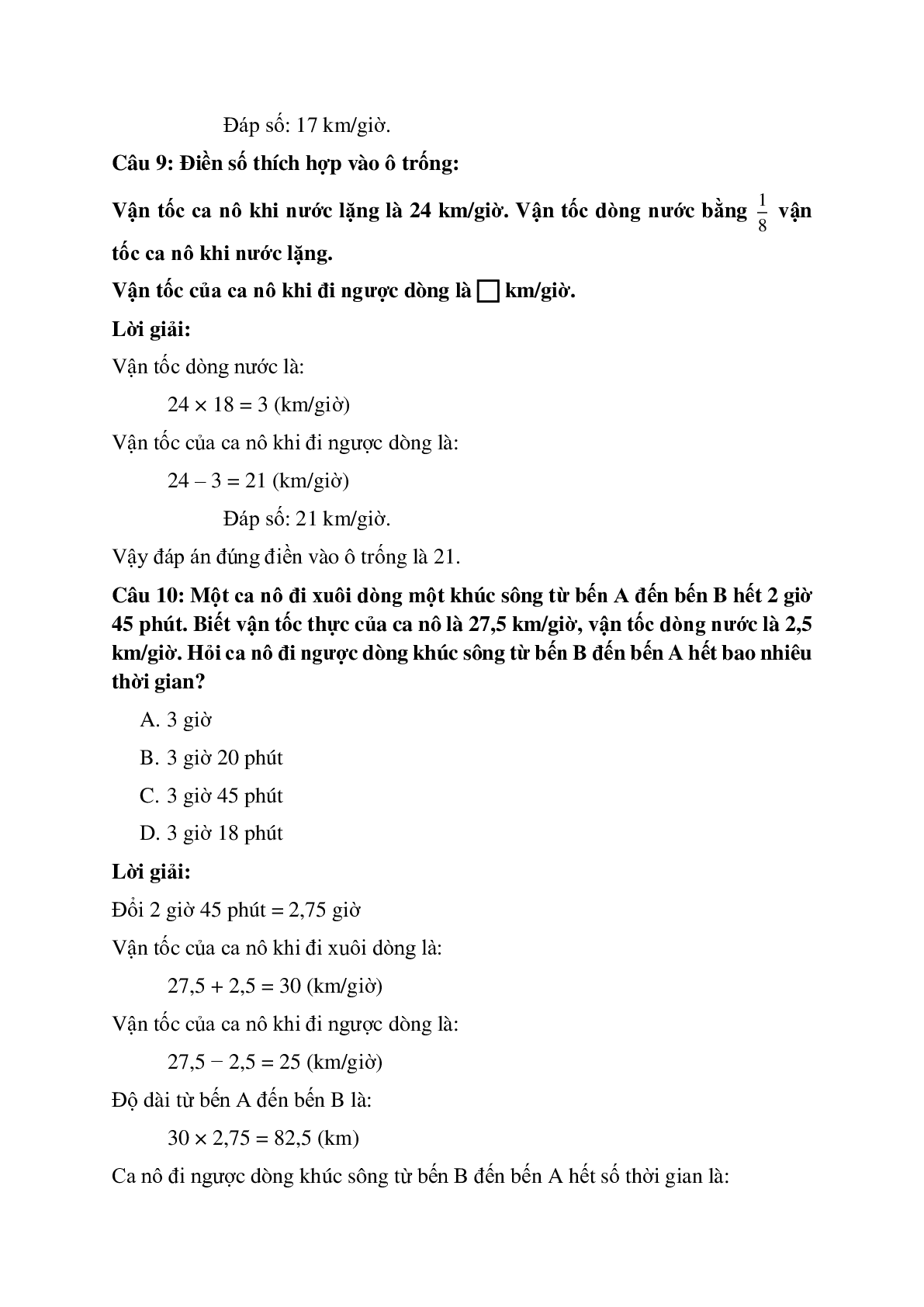 12 câu Trắc nghiệm Chuyển động trên dòng nước có đáp án 2023 – Toán lớp 5 (trang 5)
