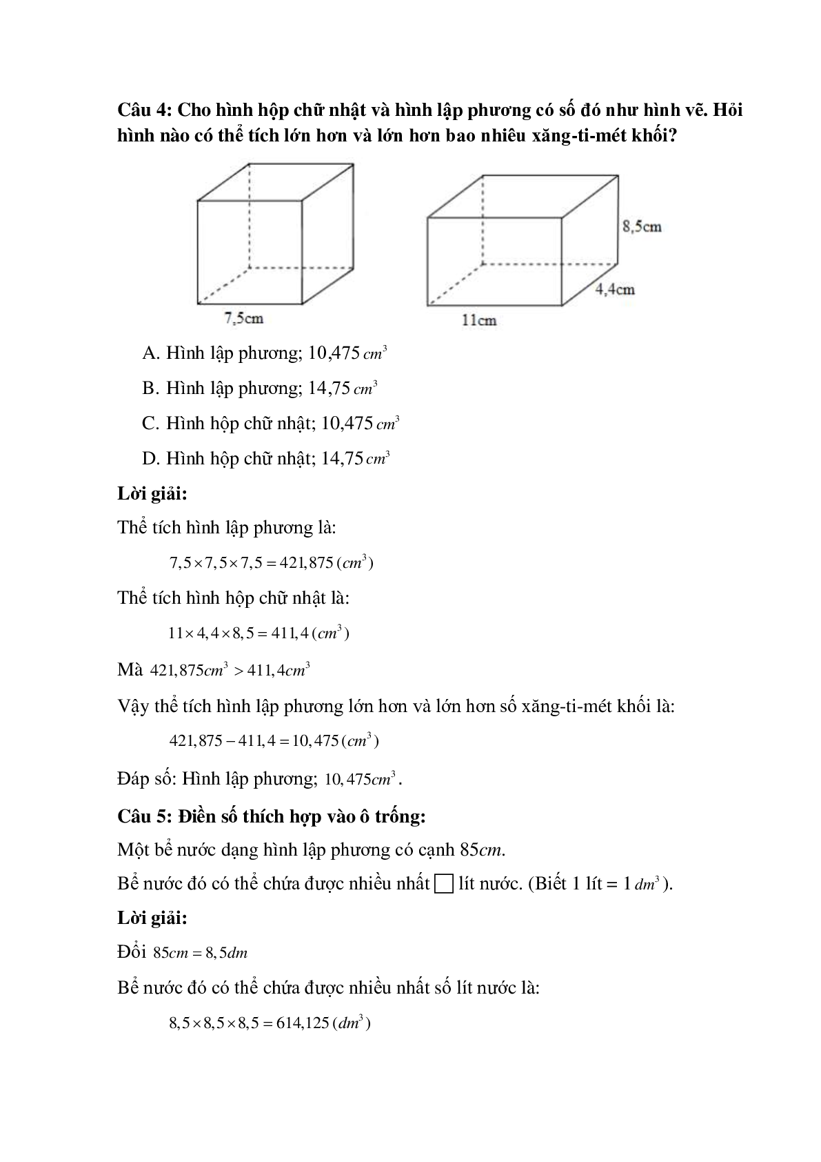 14 câu Trắc nghiệm Thể tích hình hộp lập phương có đáp án 2023 – Toán lớp 5 (trang 2)