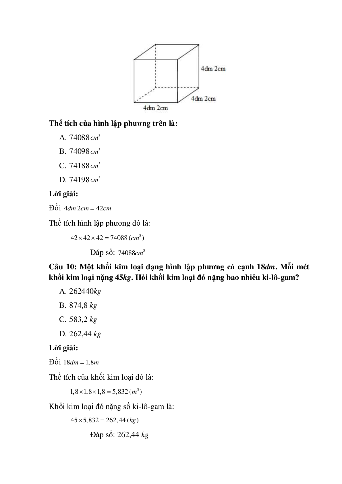 14 câu Trắc nghiệm Thể tích hình hộp lập phương có đáp án 2023 – Toán lớp 5 (trang 4)