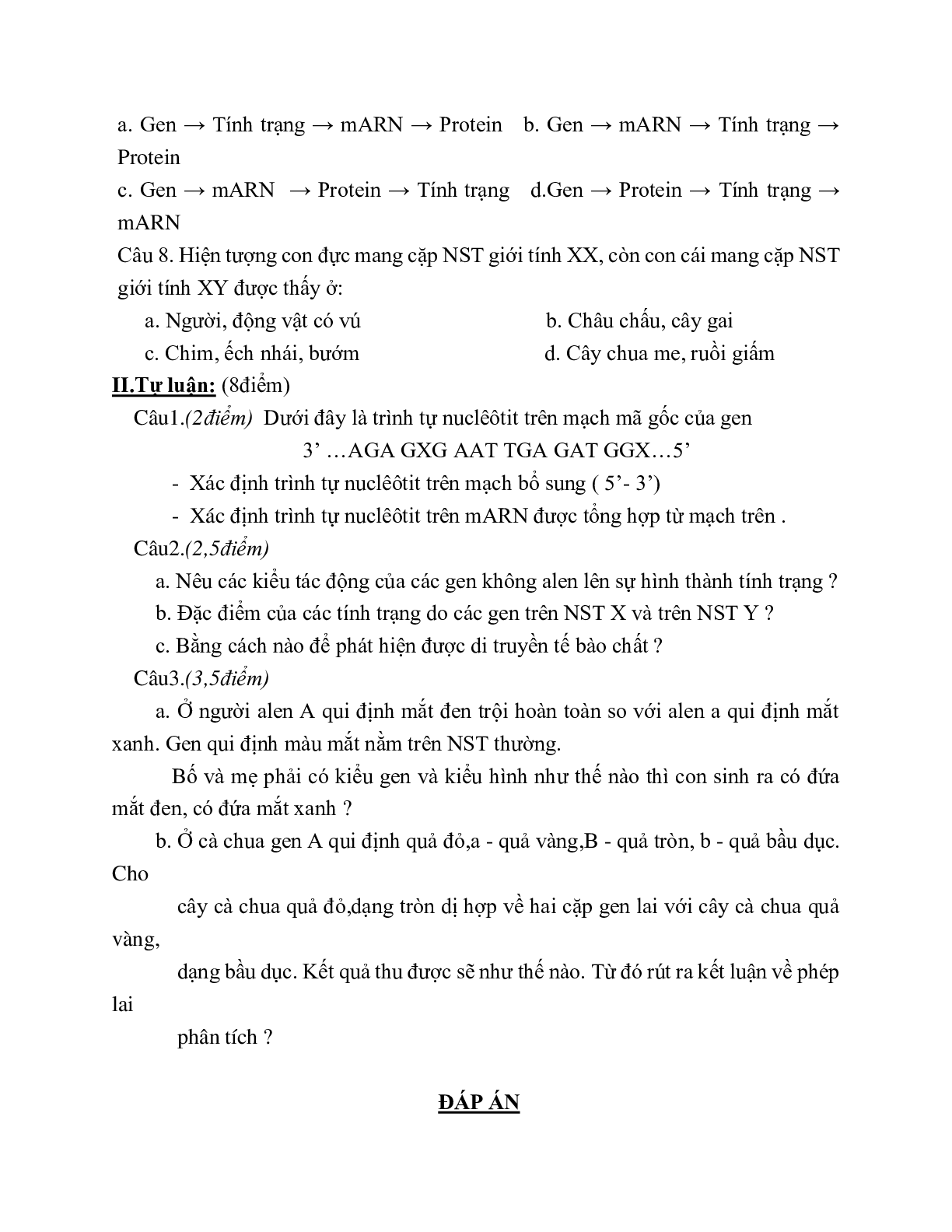 Giáo án Sinh học 12 Ôn tập giữa học kì 2 (t2) mới nhất - CV5555 (trang 3)