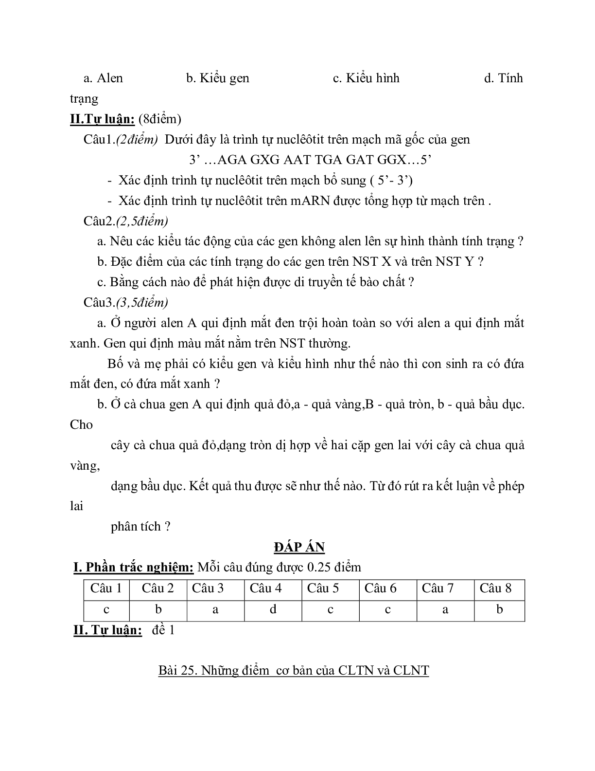 Giáo án Sinh học 12 Ôn tập giữa học kì 2 (t2) mới nhất - CV5555 (trang 7)