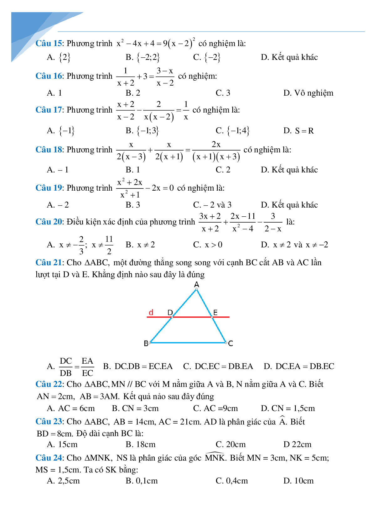 Đề cương giữa kì 2 môn toán lớp 8 (trang 2)