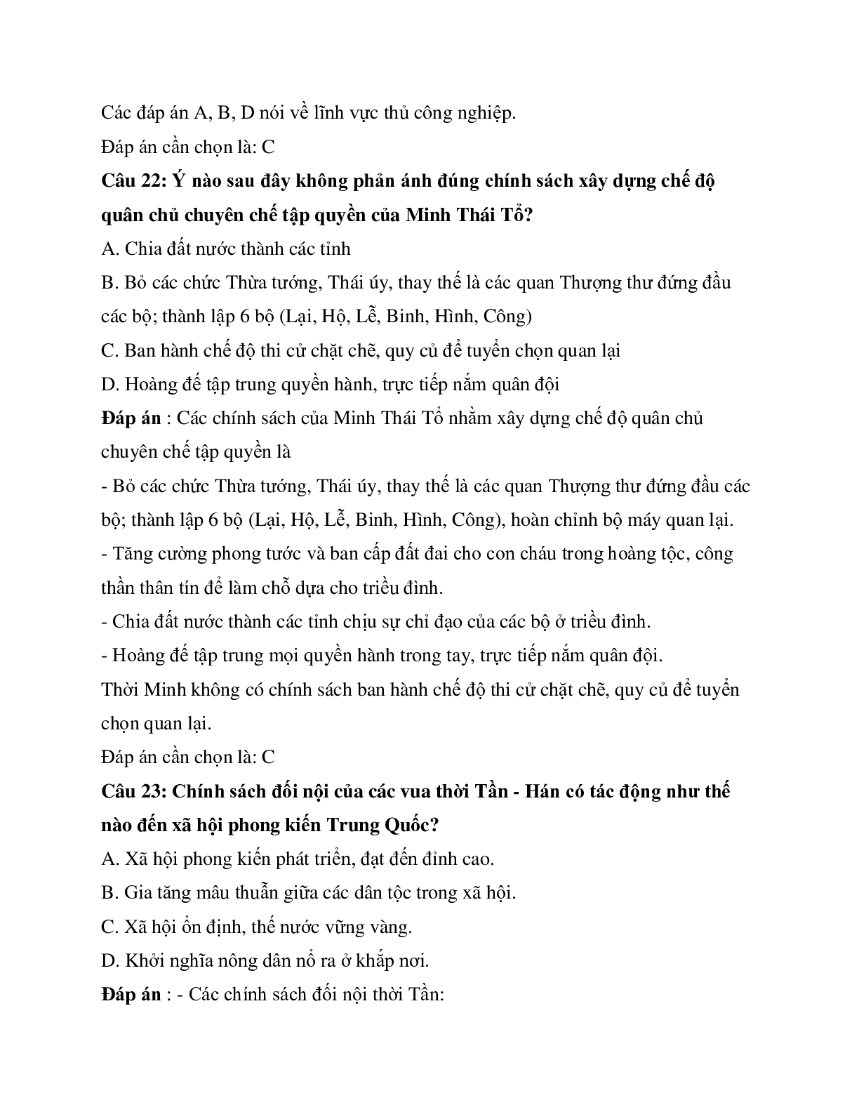 Trắc nghiệm Lịch sử 10 Bài 5 có đáp án: Trung Quốc thời phong kiến (trang 9)