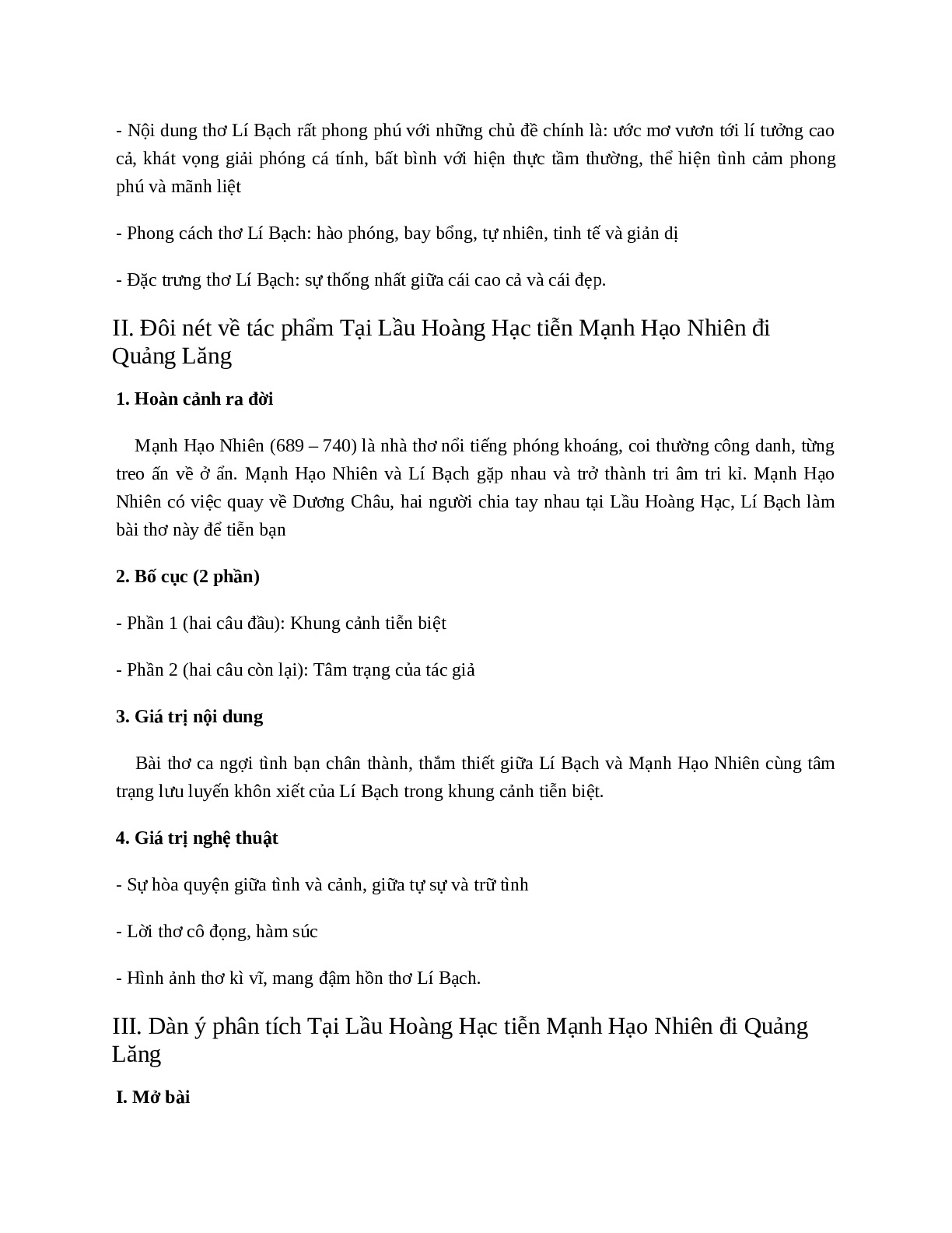 Tại Lầu Hoàng Hạc tiễn Mạnh Hạo Nhiên đi Quảng Lăng - nội dung, dàn ý phân tích, bố cục, tóm tắt (trang 2)