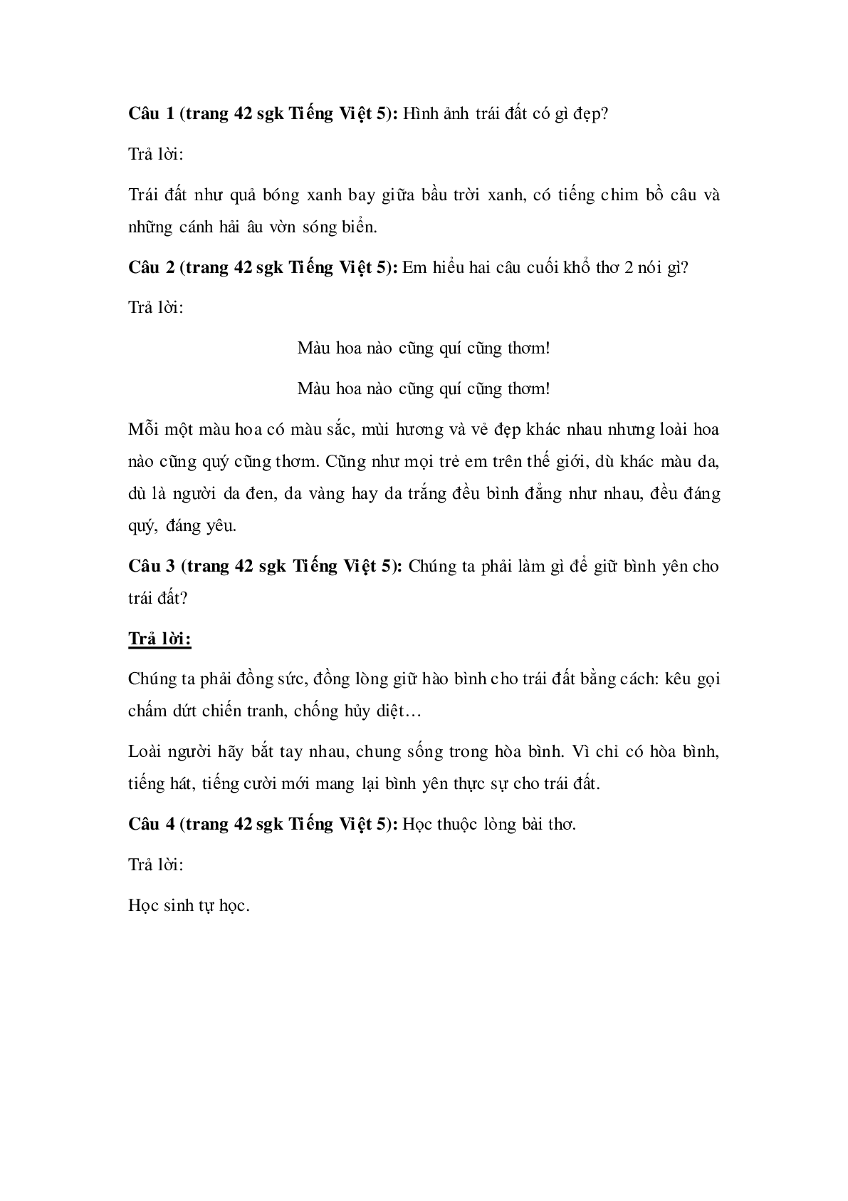 Soạn Tiếng Việt lớp 5: Tập đọc: Bài ca về trái đất mới nhất (trang 3)