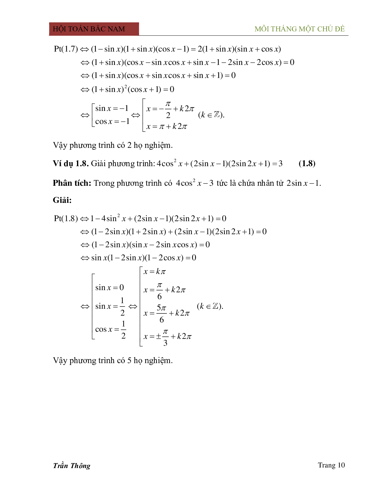 Phương pháp phân tích thành nhân tử trong việc giải phương trình lượng giác (trang 10)