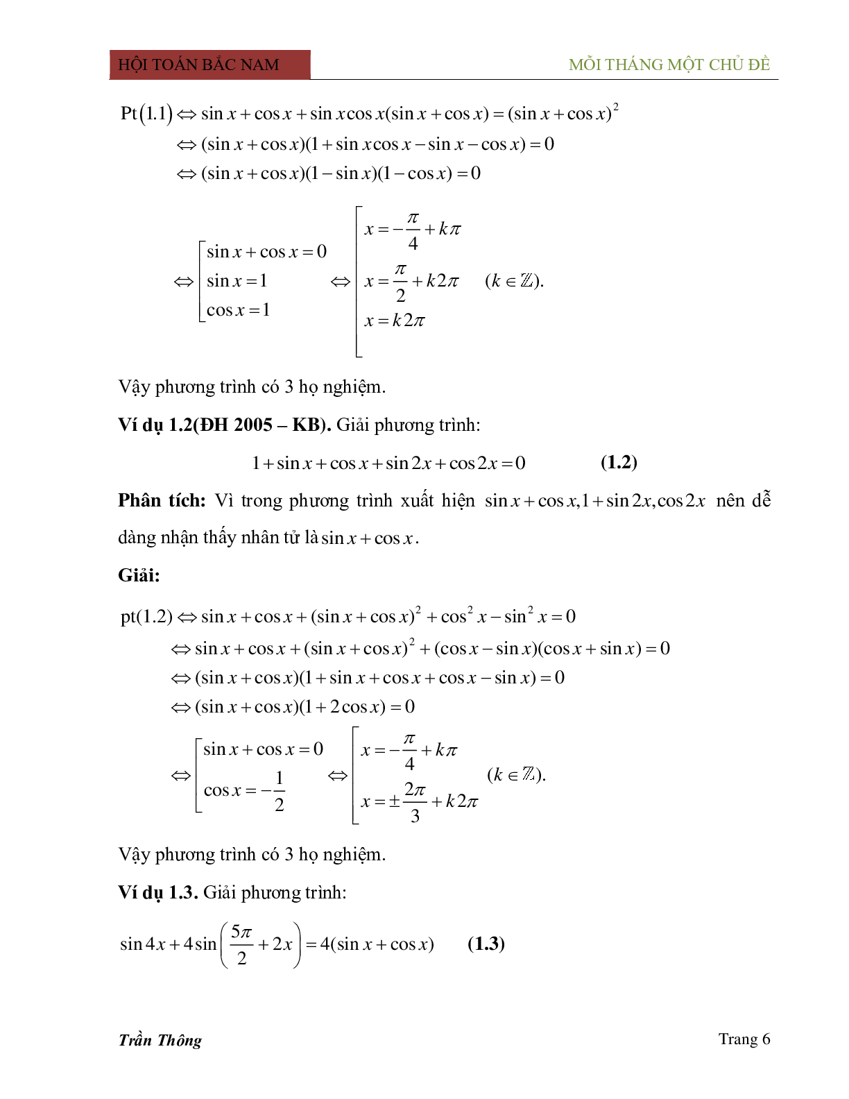 Phương pháp phân tích thành nhân tử trong việc giải phương trình lượng giác (trang 6)