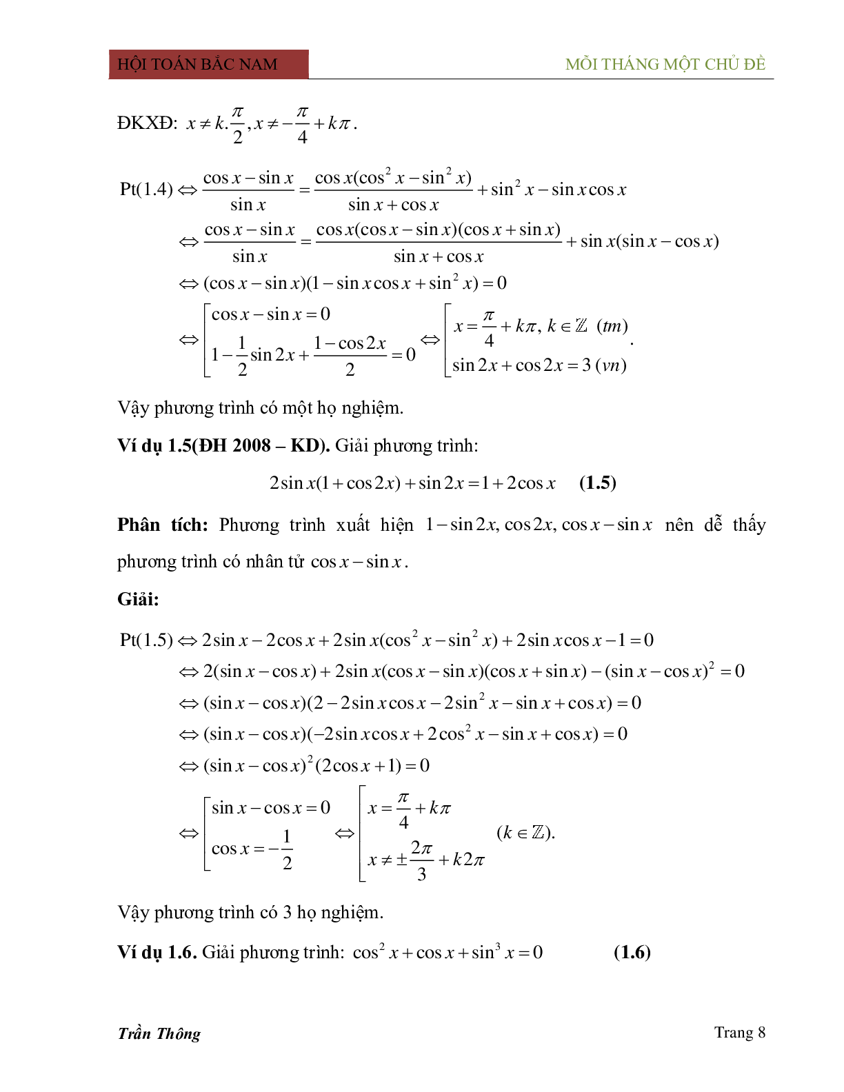 Phương pháp phân tích thành nhân tử trong việc giải phương trình lượng giác (trang 8)
