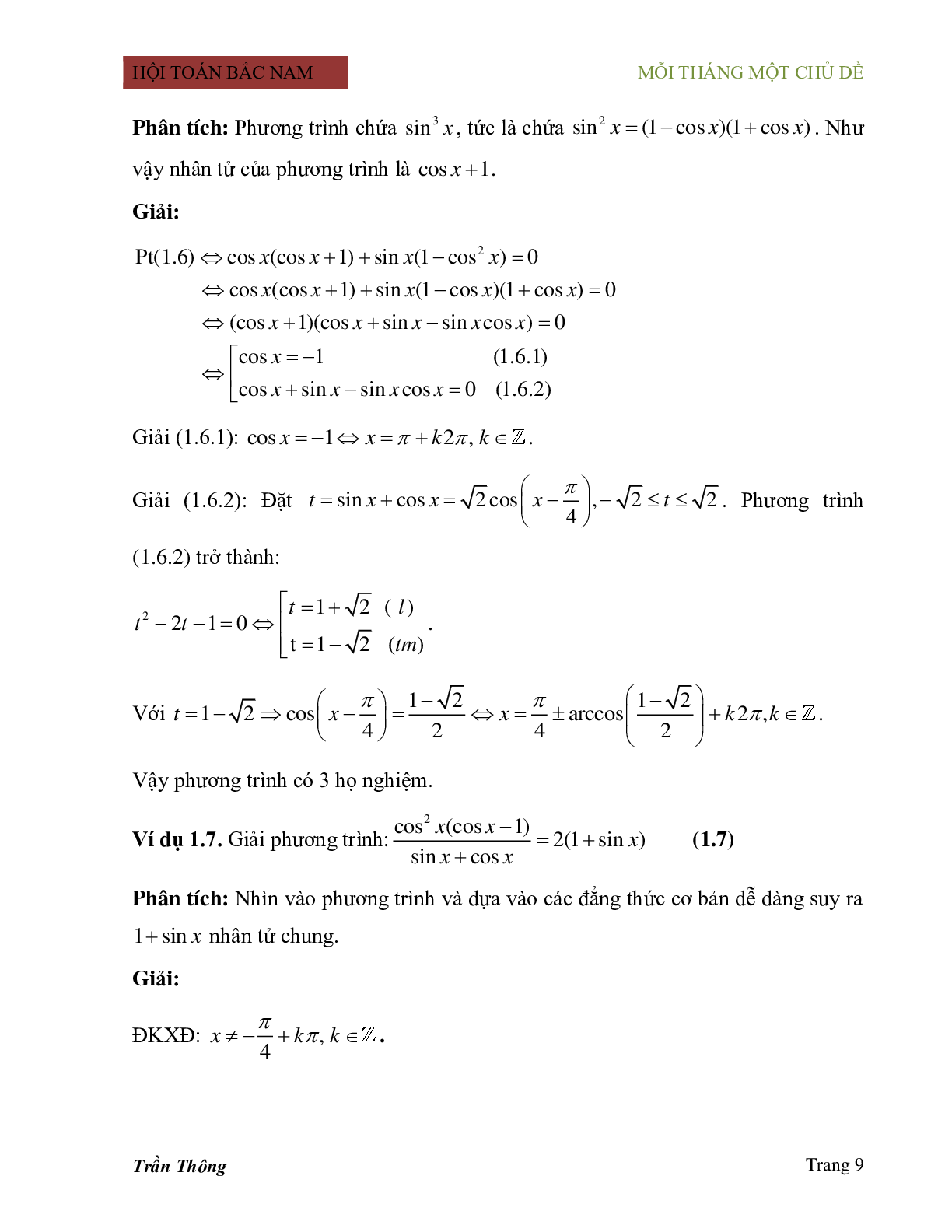 Phương pháp phân tích thành nhân tử trong việc giải phương trình lượng giác (trang 9)