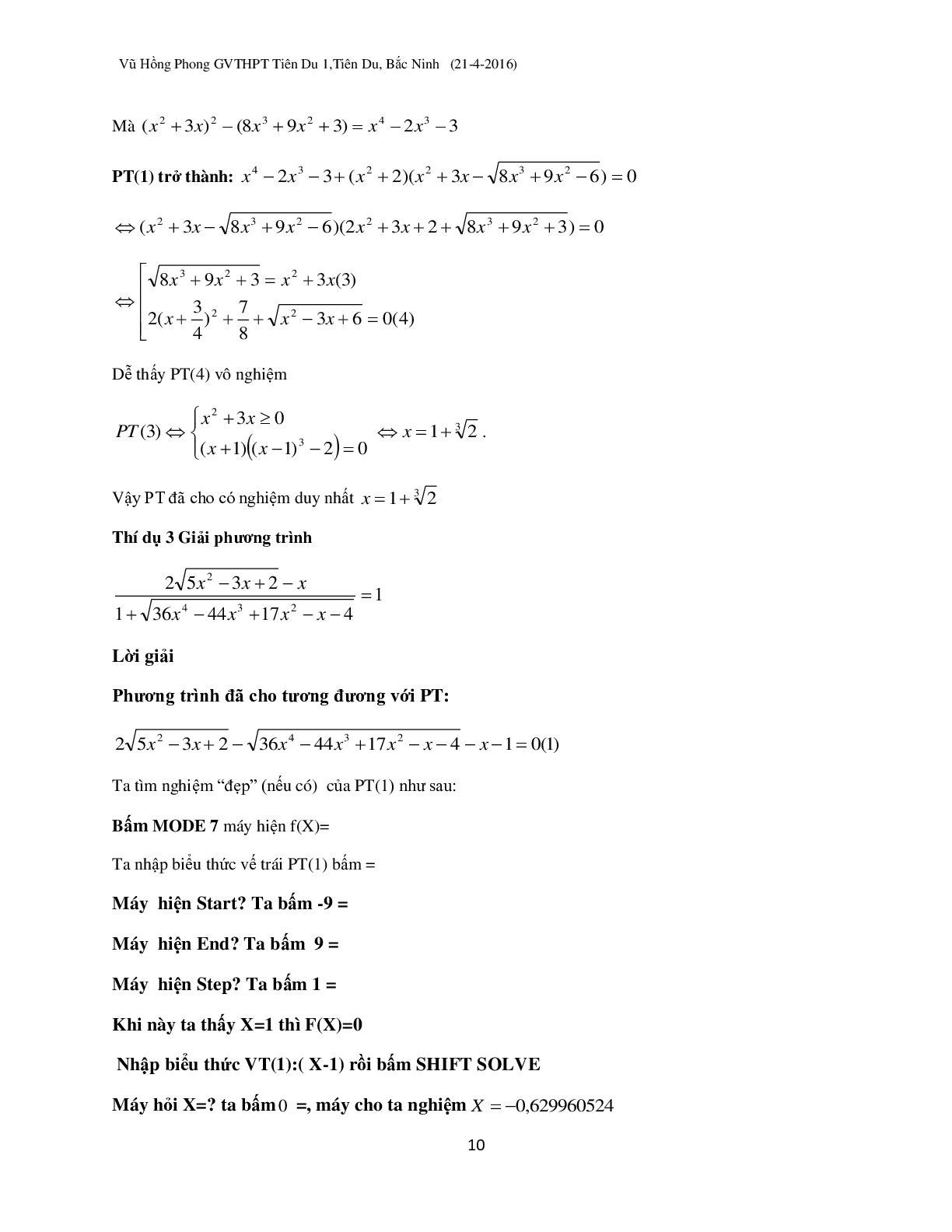 Kỹ thuật ‘đánh cả cụm’ khi dùng Casio giải phương trình vô tỉ (trang 10)