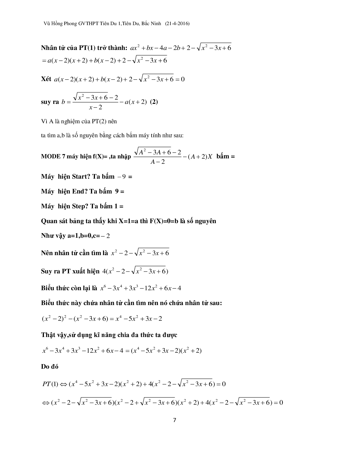 Kỹ thuật ‘đánh cả cụm’ khi dùng Casio giải phương trình vô tỉ (trang 7)