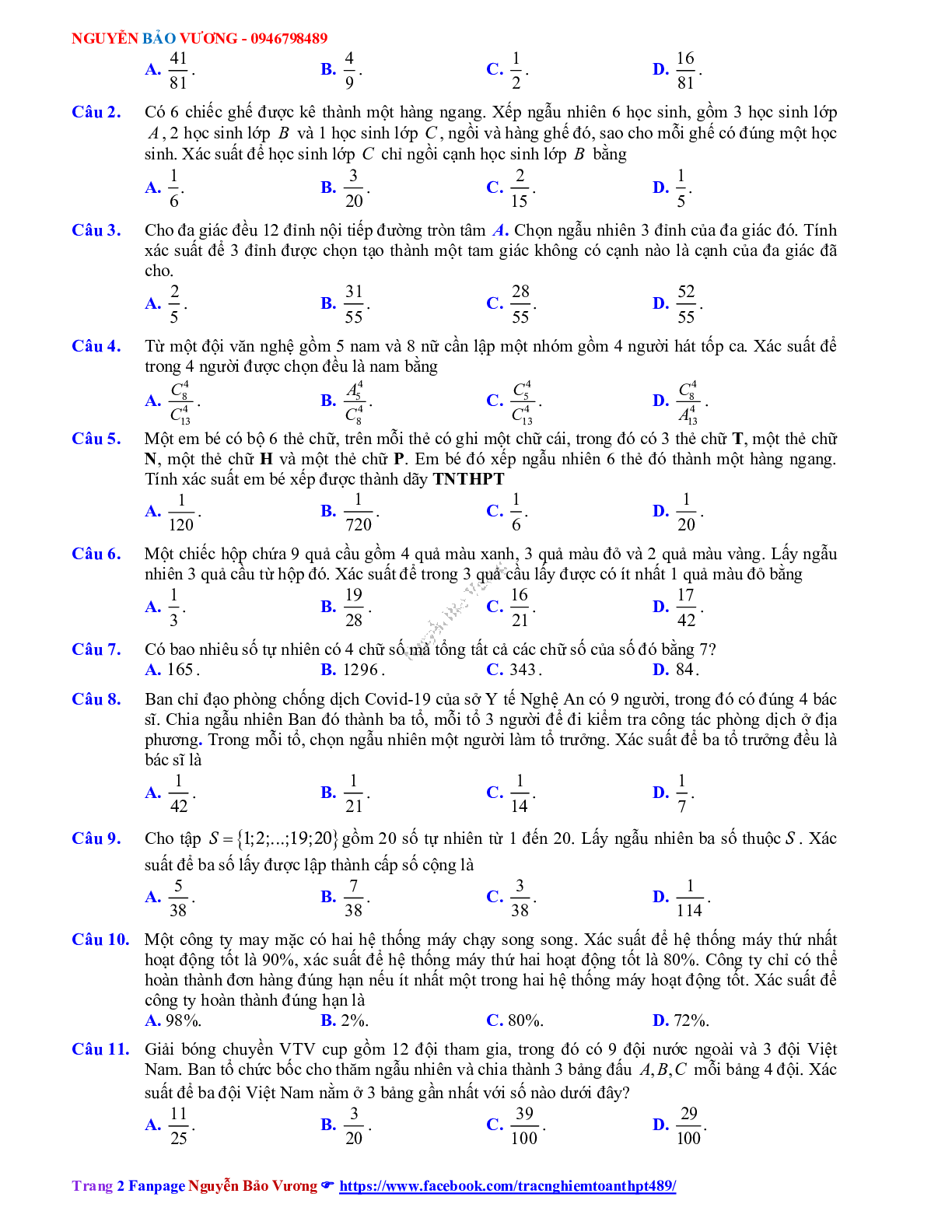 Phương pháp giải về Xác suất 2023 (lý thuyết và bài tập) (trang 2)